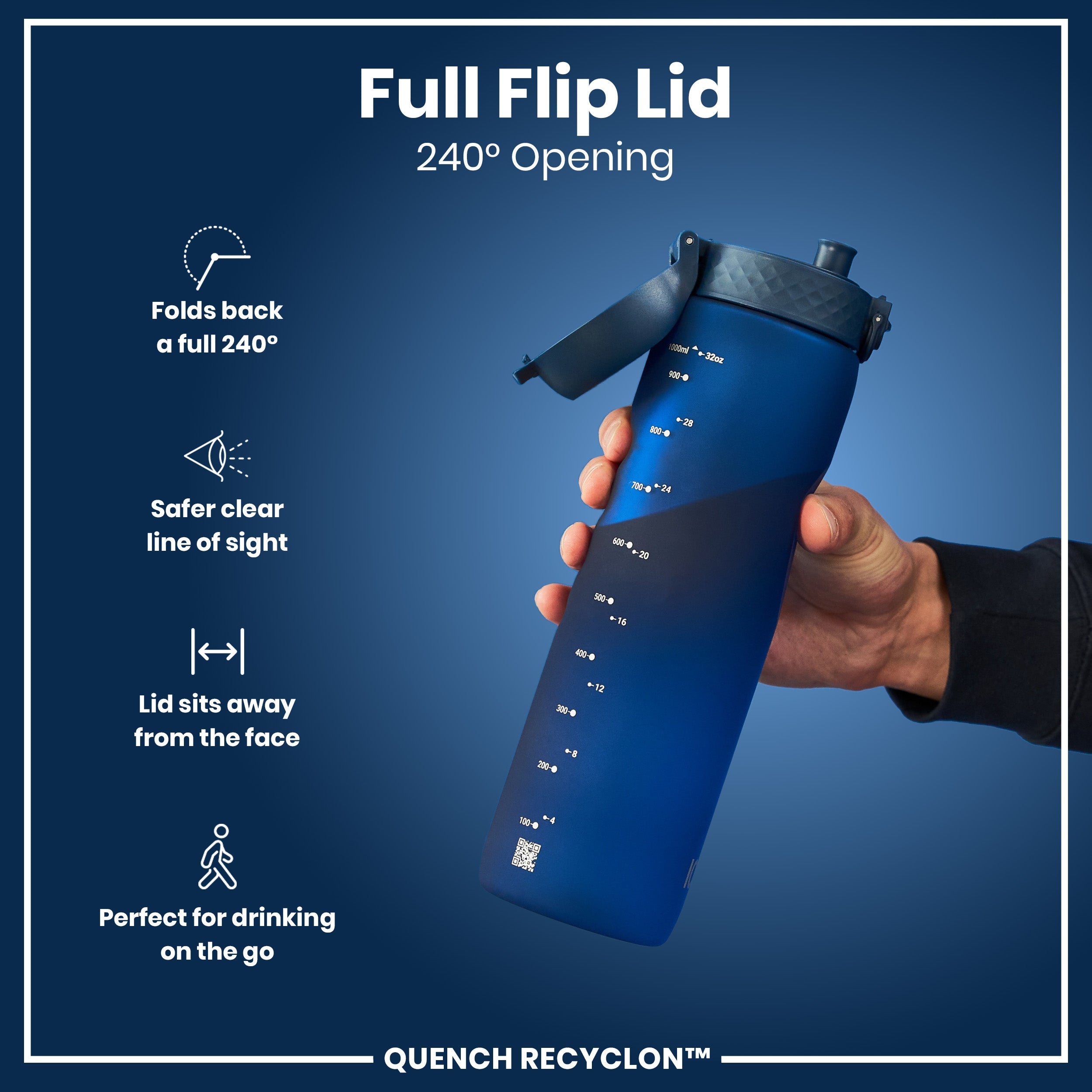 Leak Proof 1 litre Water Bottle, Recyclon, Navy, 1L