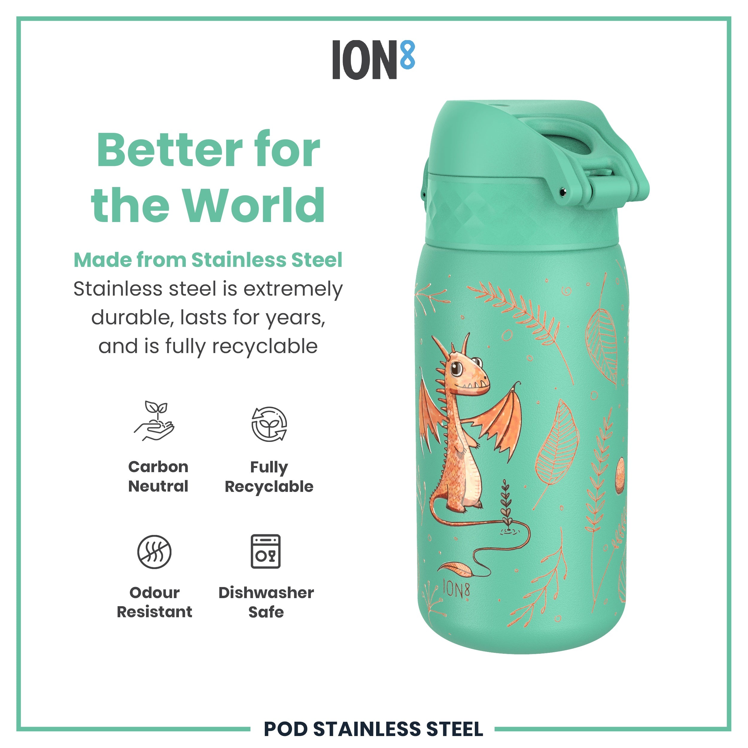 Leak Proof Kids Water Bottle, Stainless Steel, Egg to Dragon, 400ml (13oz)
