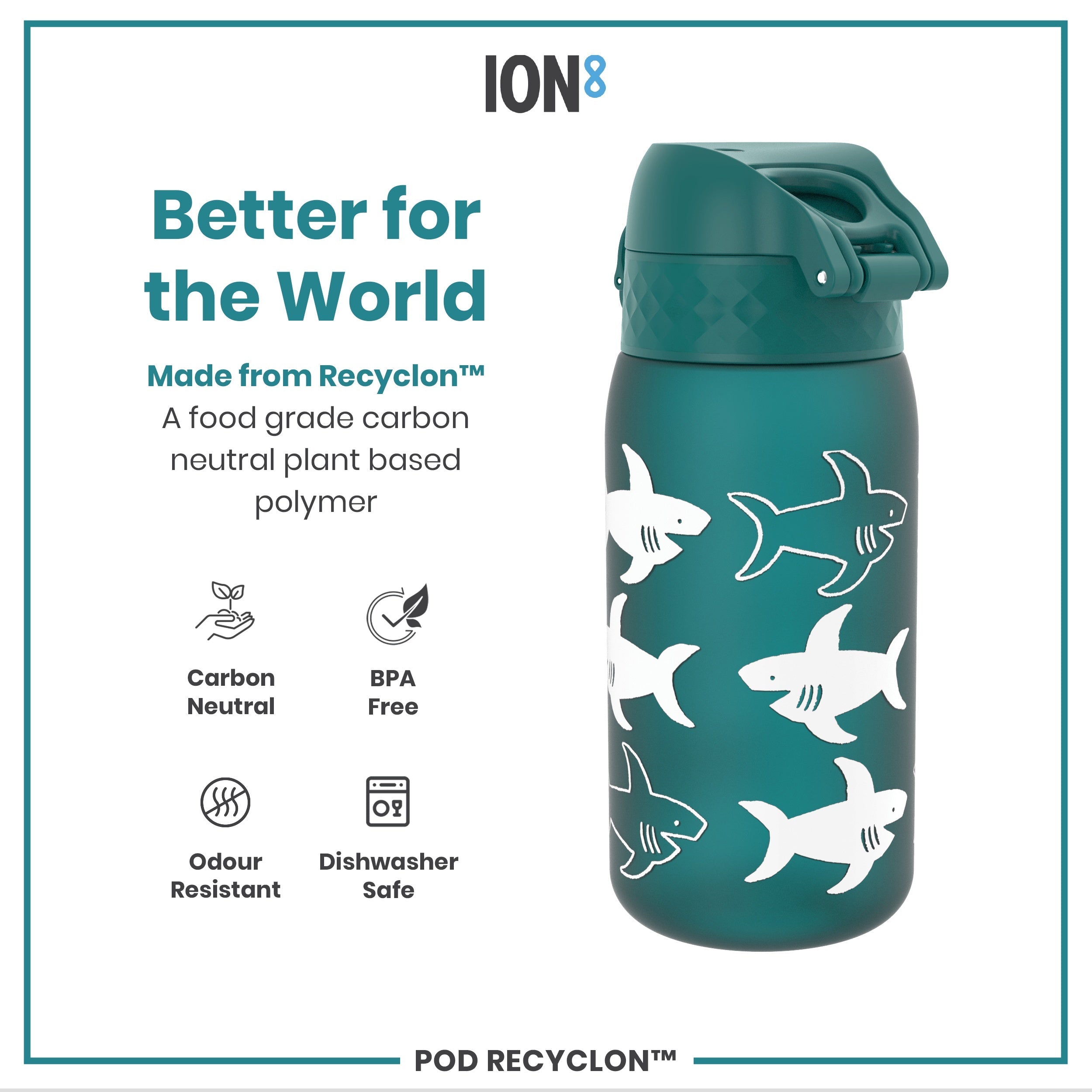 Leak Proof Kids Water Bottle, Recyclon, Shark, 350ml (12oz)