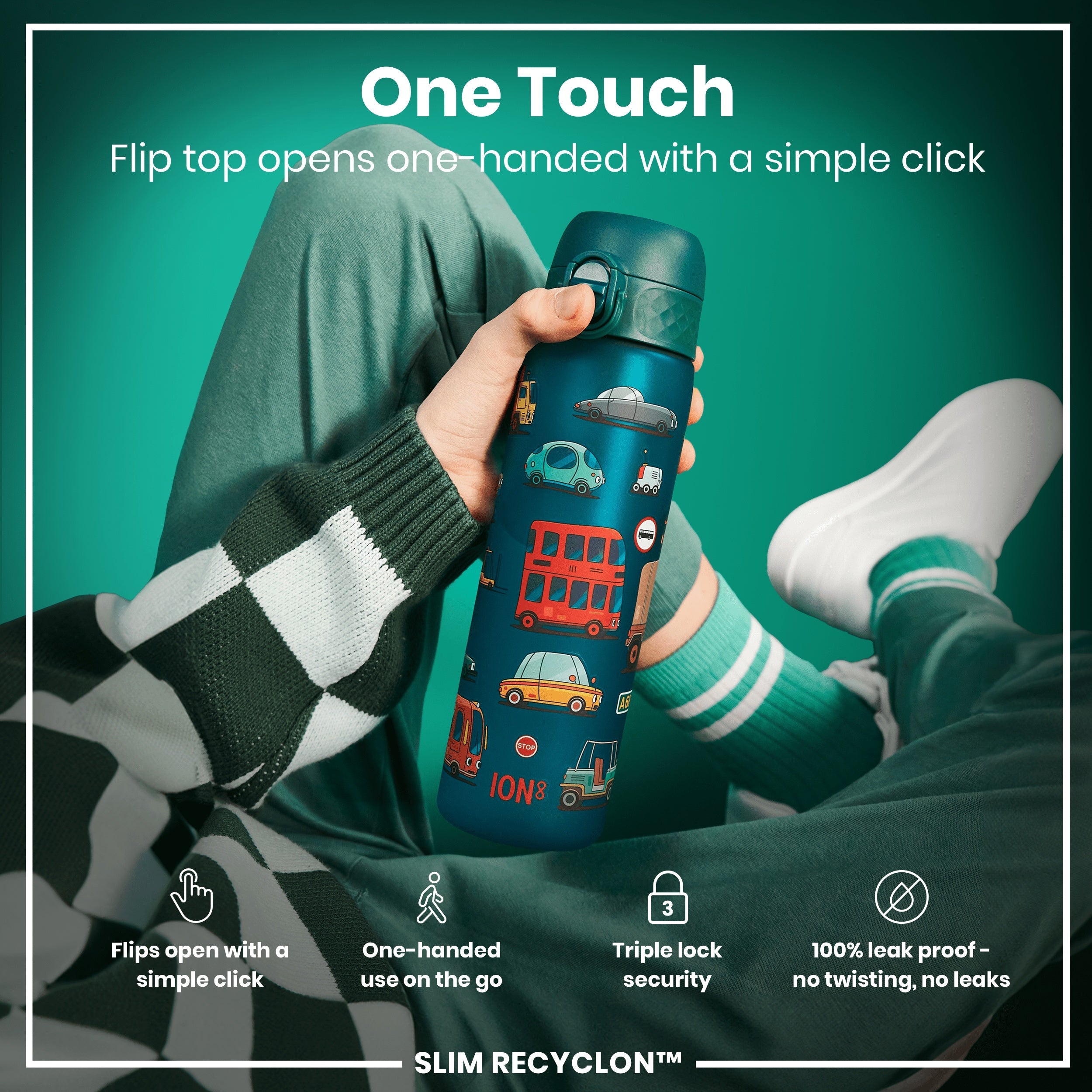 Leak Proof Slim Water Bottle, Recyclon, Automobile, 500ml (18oz)
