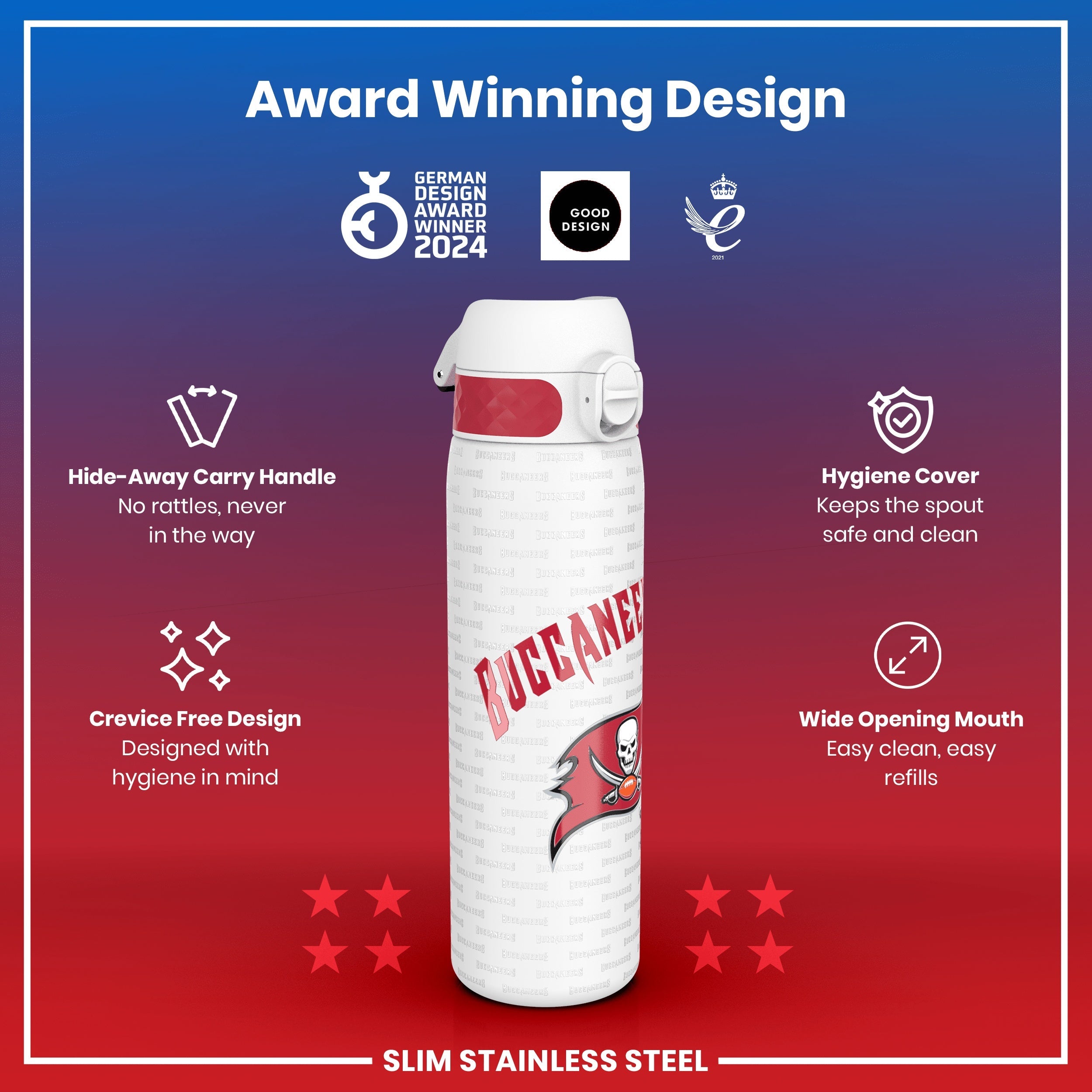 Leak Proof NFL Water Bottle, Stainless Steel, Arizona Cardinals, 600ml (20oz)