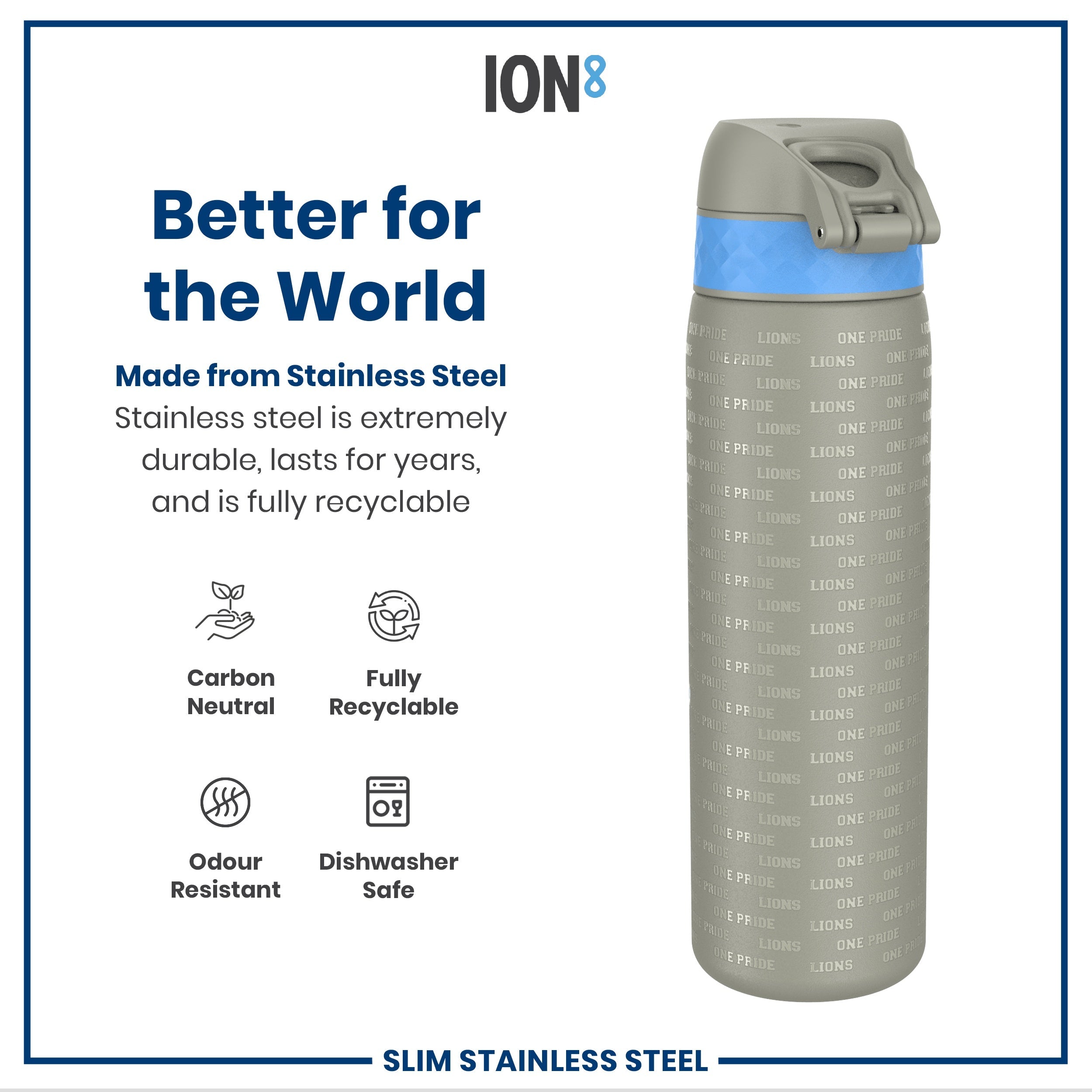Leak Proof NFL Water Bottle, Stainless Steel, Detroit Lions, 600ml (20oz)