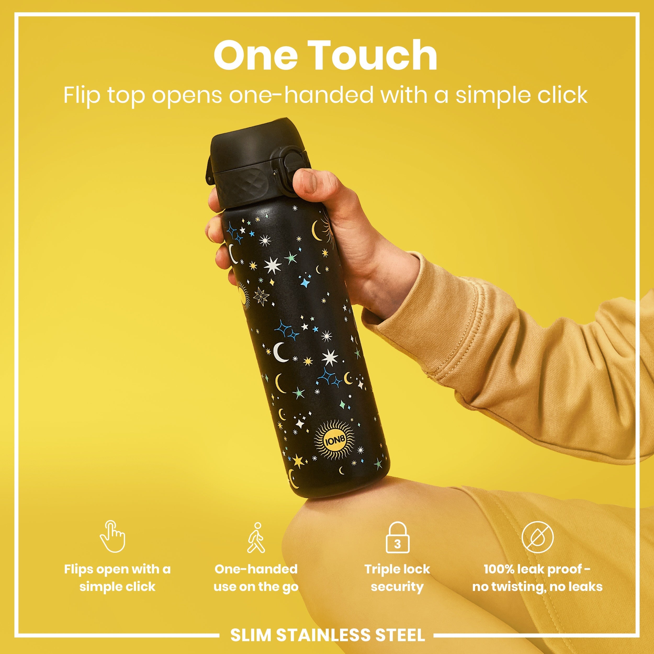 Leak Proof Slim Water Bottle, Stainless Steel, Celestial, 600ml (20oz)