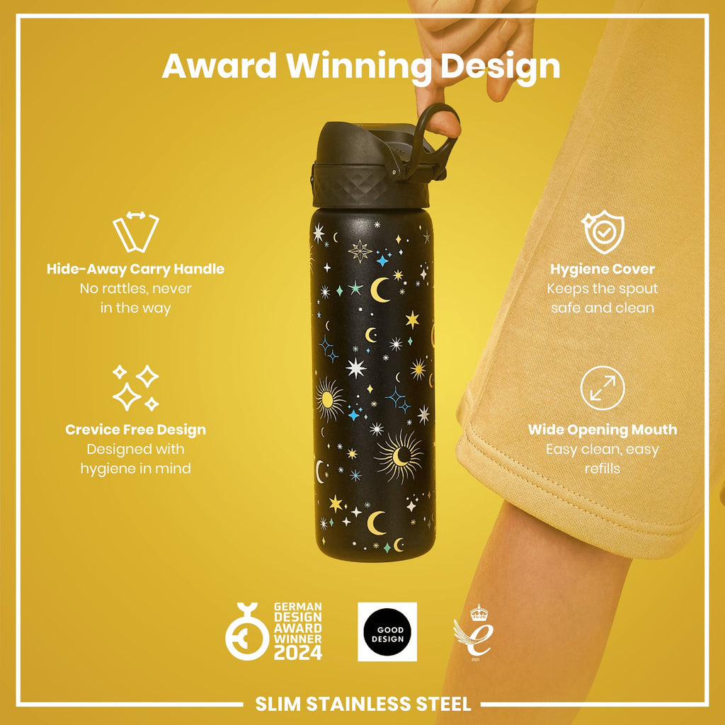 Leak Proof Slim Water Bottle, Stainless Steel, Celestial, 600ml (20oz)