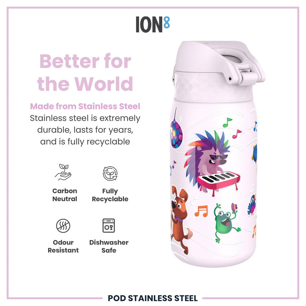 Leak Proof Kids Water Bottle, Stainless Steel, Animal Band, 400ml (13oz)