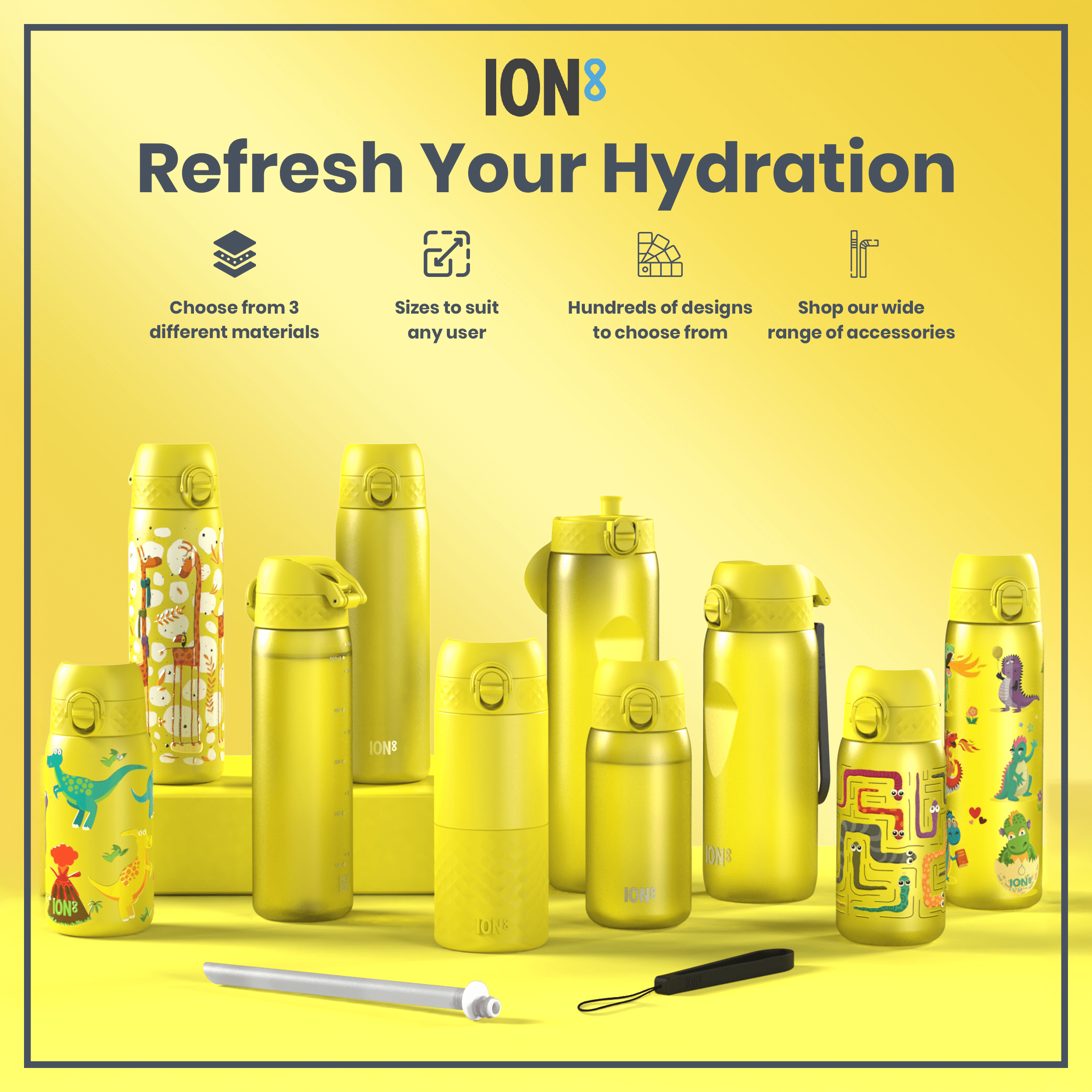 Leak Proof Slim Water Bottle, Stainless Steel, Yellow, 600ml (20oz)