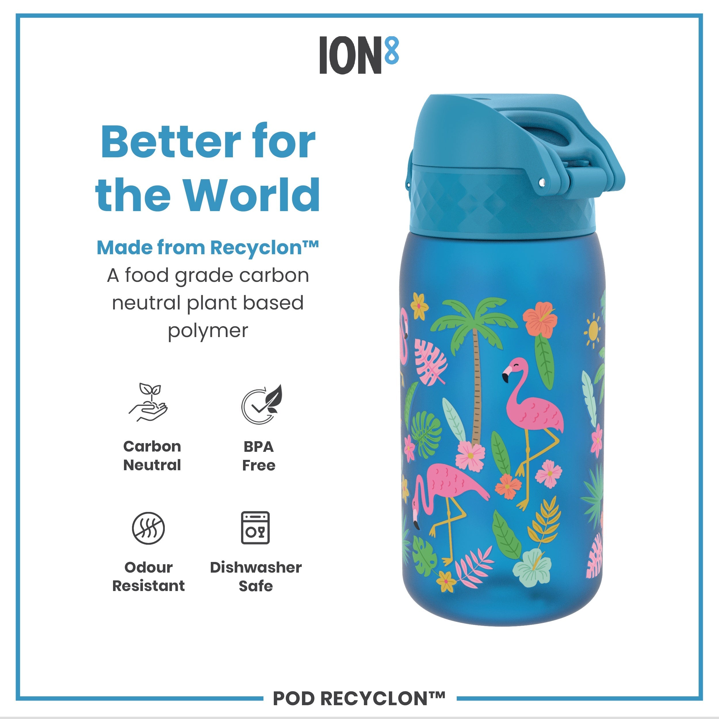 Leak Proof Kids Water Bottle, Recyclon, Flamingos, 350ml (12oz)