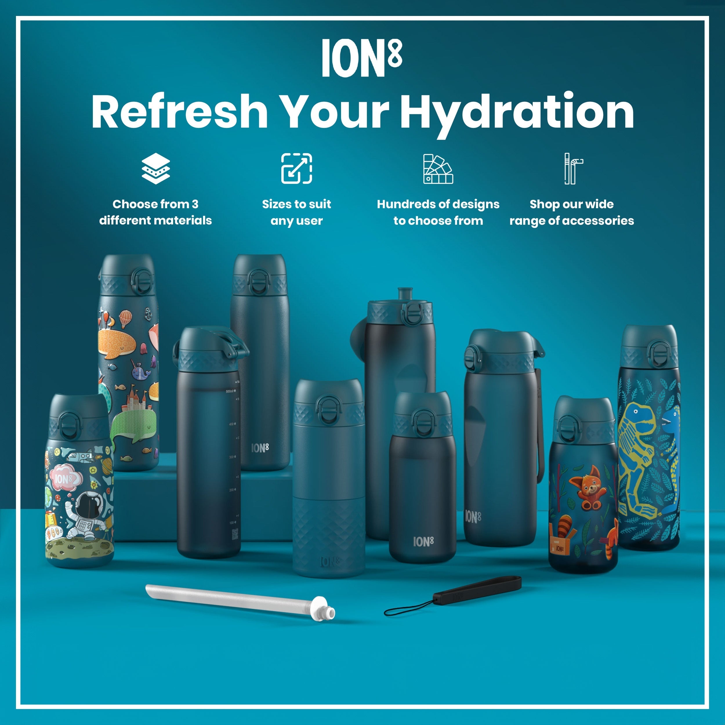 Leak Proof Slim Thermal Water Bottle, Insulated Steel, Wave, 500ml (17oz)
