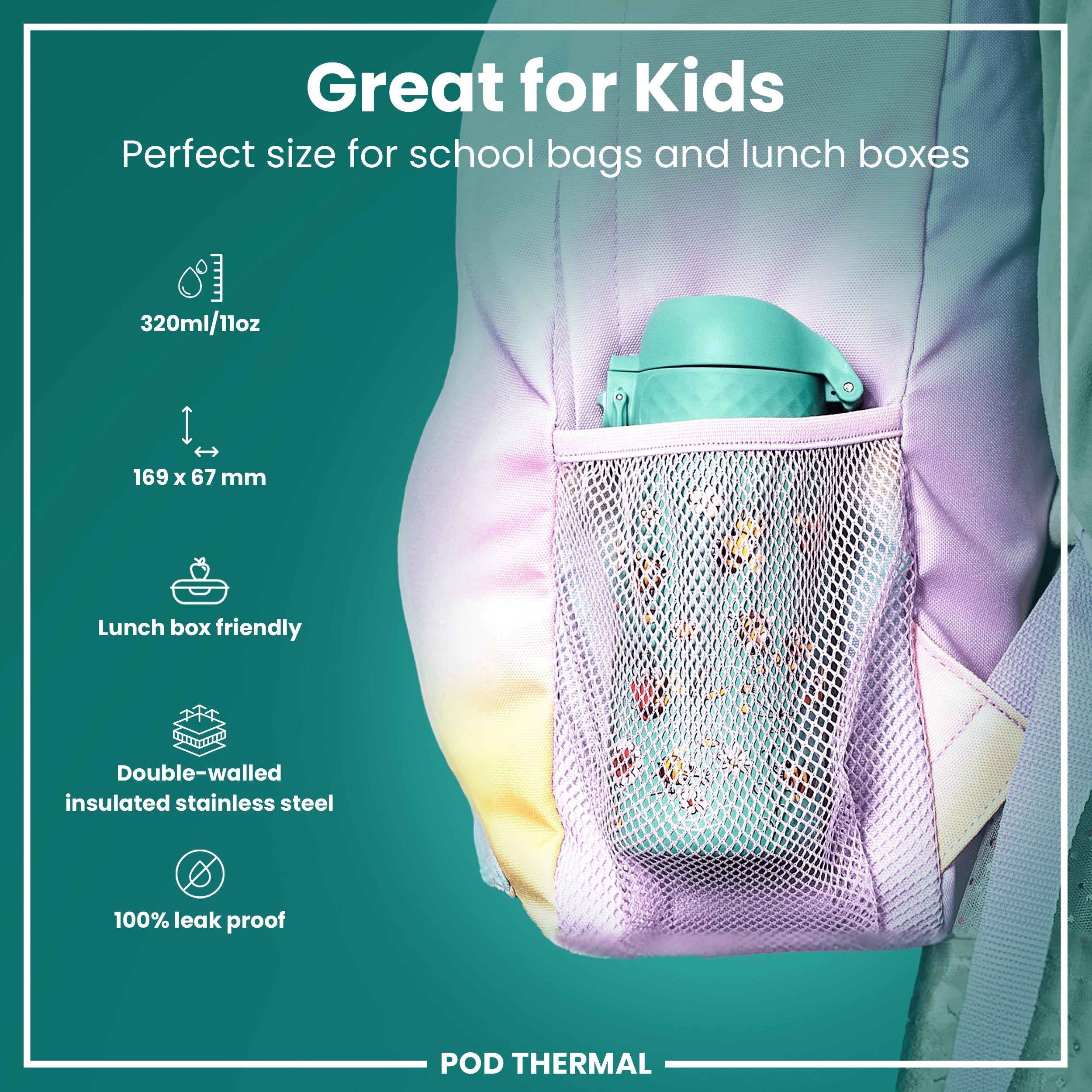 Leak Proof Thermal Steel Water Bottle, Insulated, Bees, 320ml (11oz)