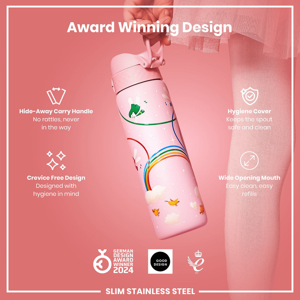 Leak Proof Slim Water Bottle, Stainless Steel, Fairies, 600ml (20oz)