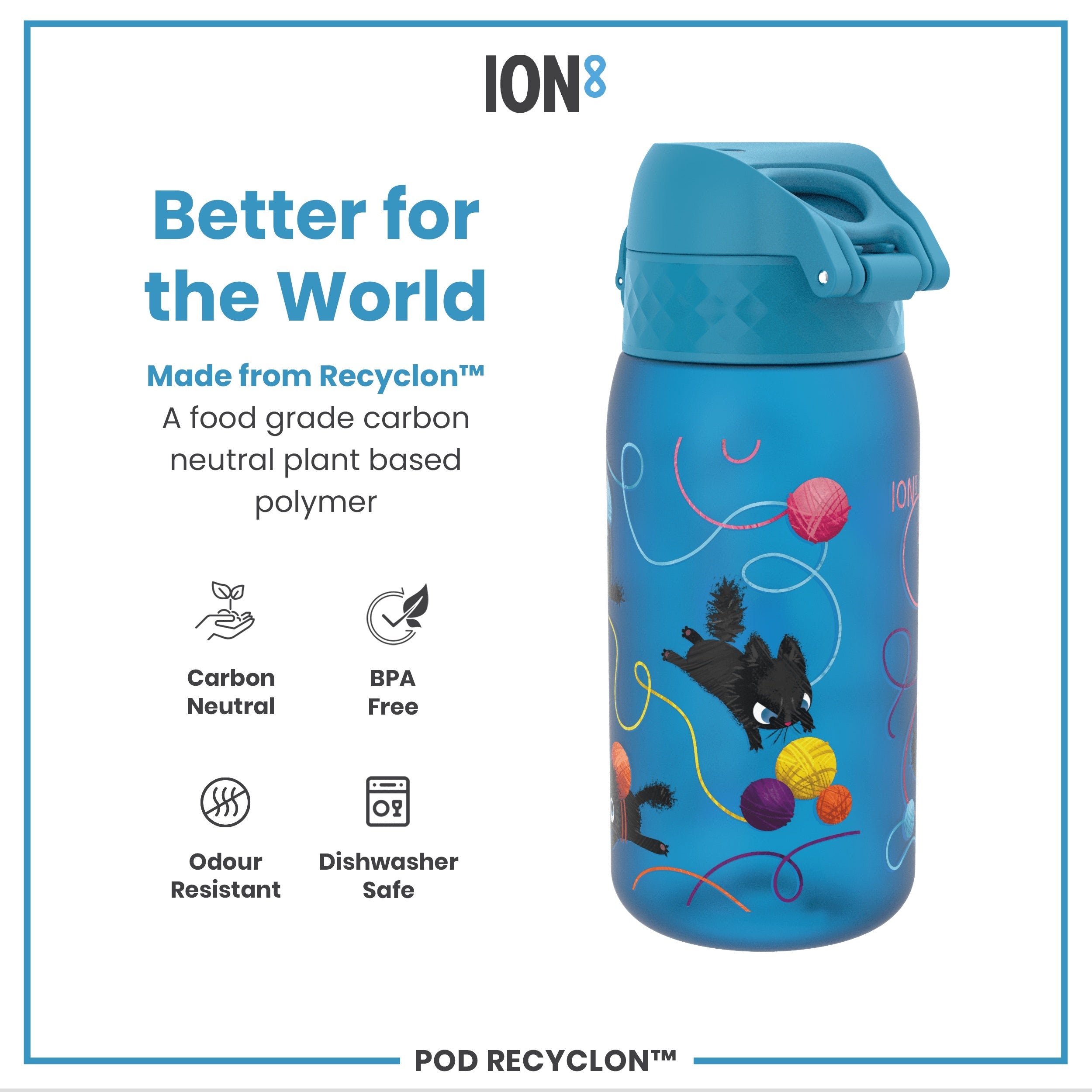 Leak Proof Kids Water Bottle, Recyclon, Cats, 350ml (12oz)