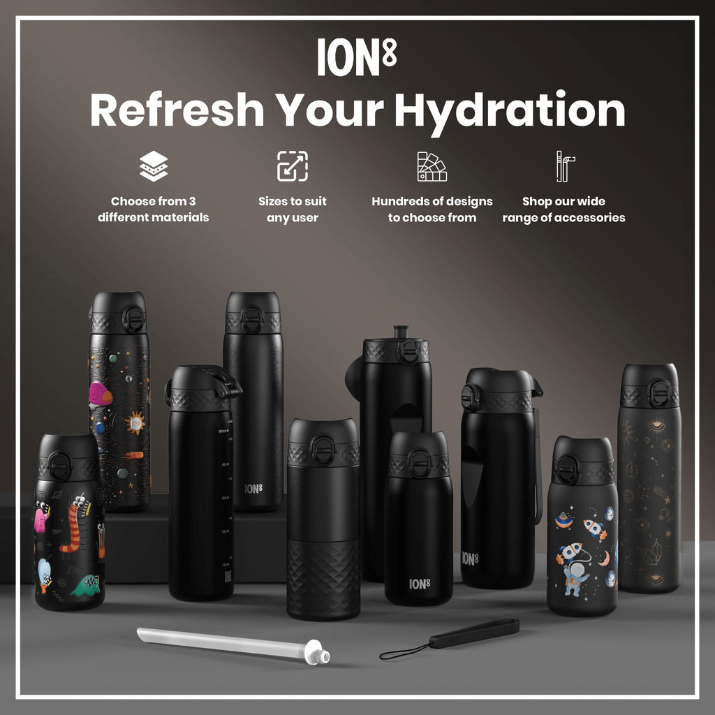 Leak Proof Small Water Bottle With Straw, Recyclon, Black, 350ml (12oz)