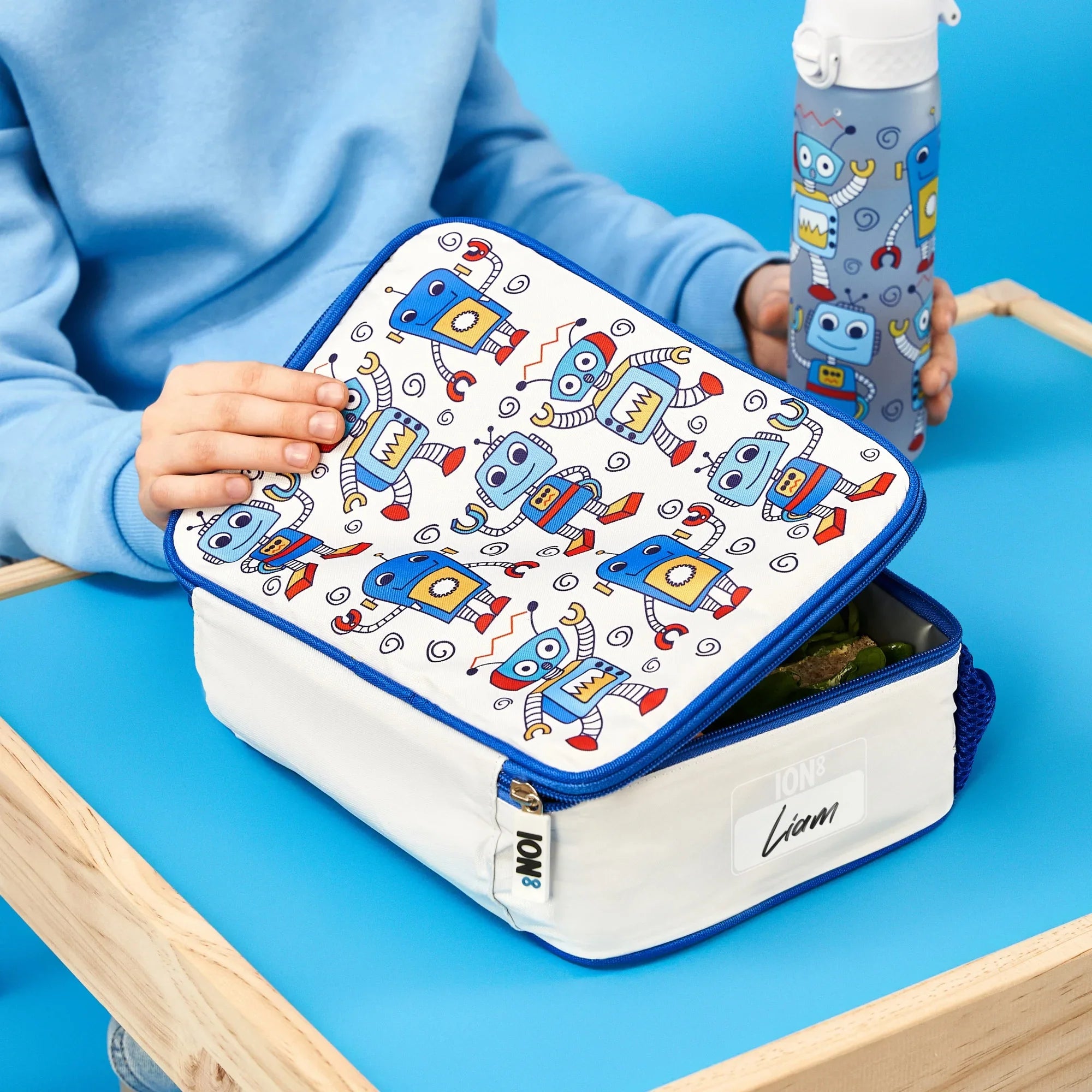 Kids Lunch Bag, Insulated, Robots, Medium