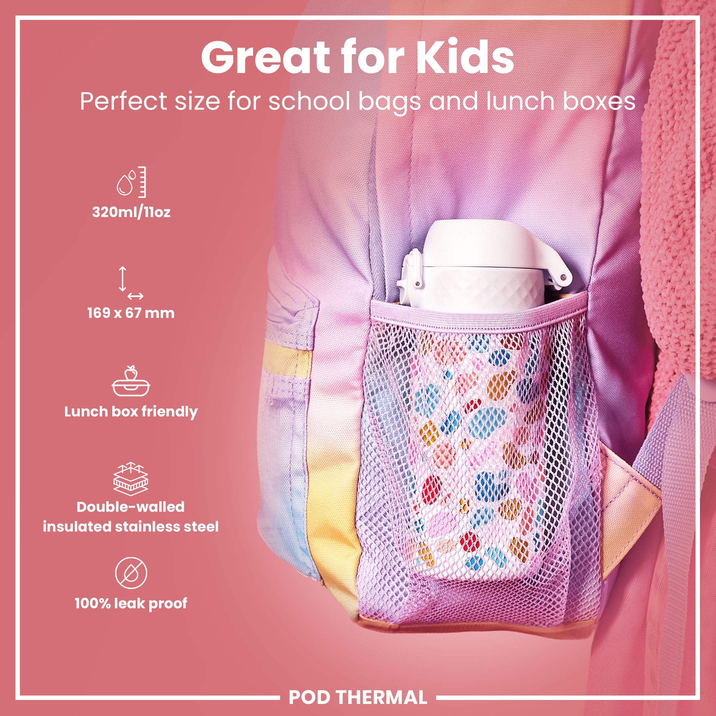 Leak Proof Thermal Steel Water Bottle, Insulated, Splodge, 320ml (11oz)