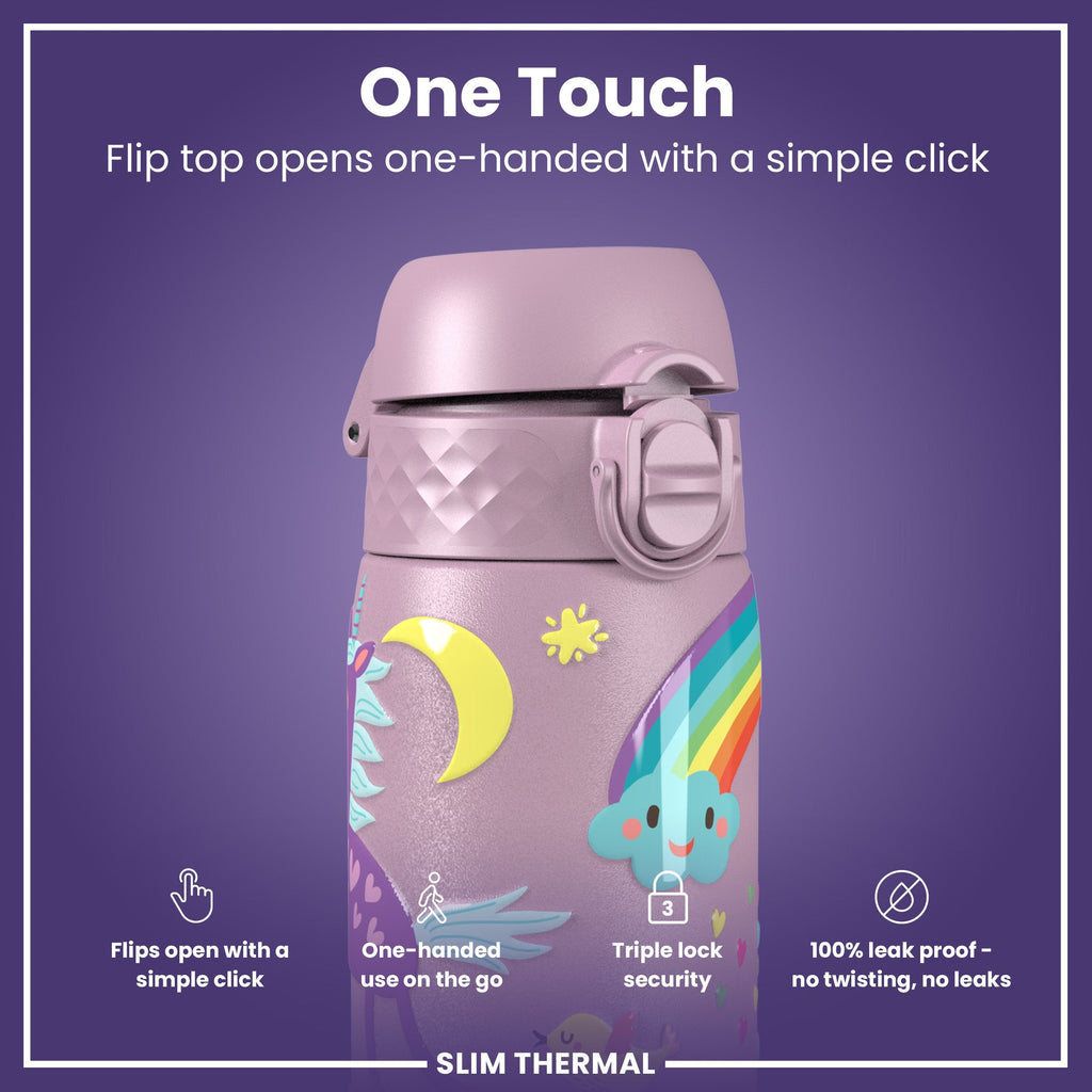 Leak Proof Slim Thermal Steel Water Bottle, Insulated, Unicorns, 500ml (17oz)