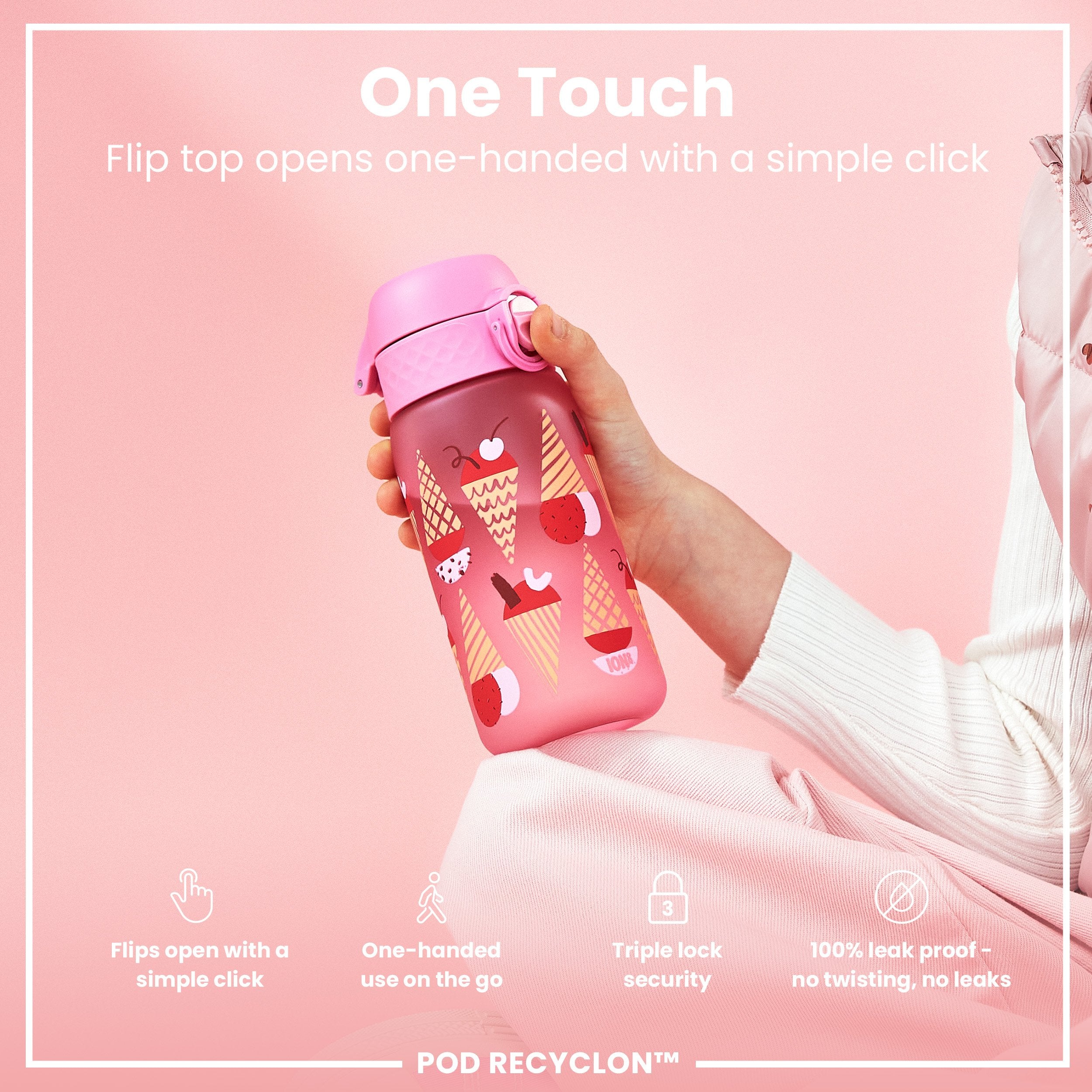 Leak Proof Kids Water Bottle, Recyclon, Ice Creams, 350ml (12oz)