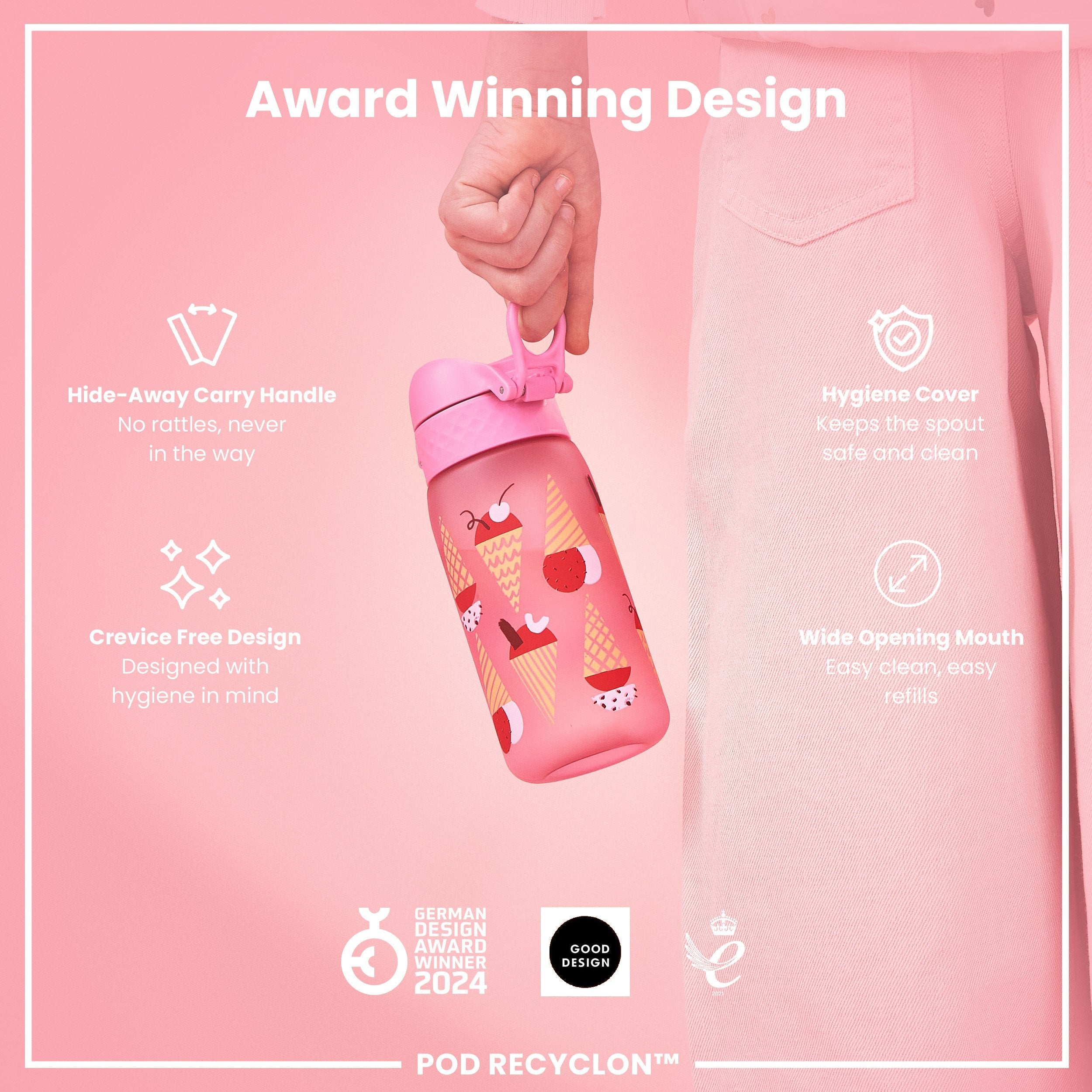 Leak Proof Kids Water Bottle, Recyclon, Ice Creams, 350ml (12oz)