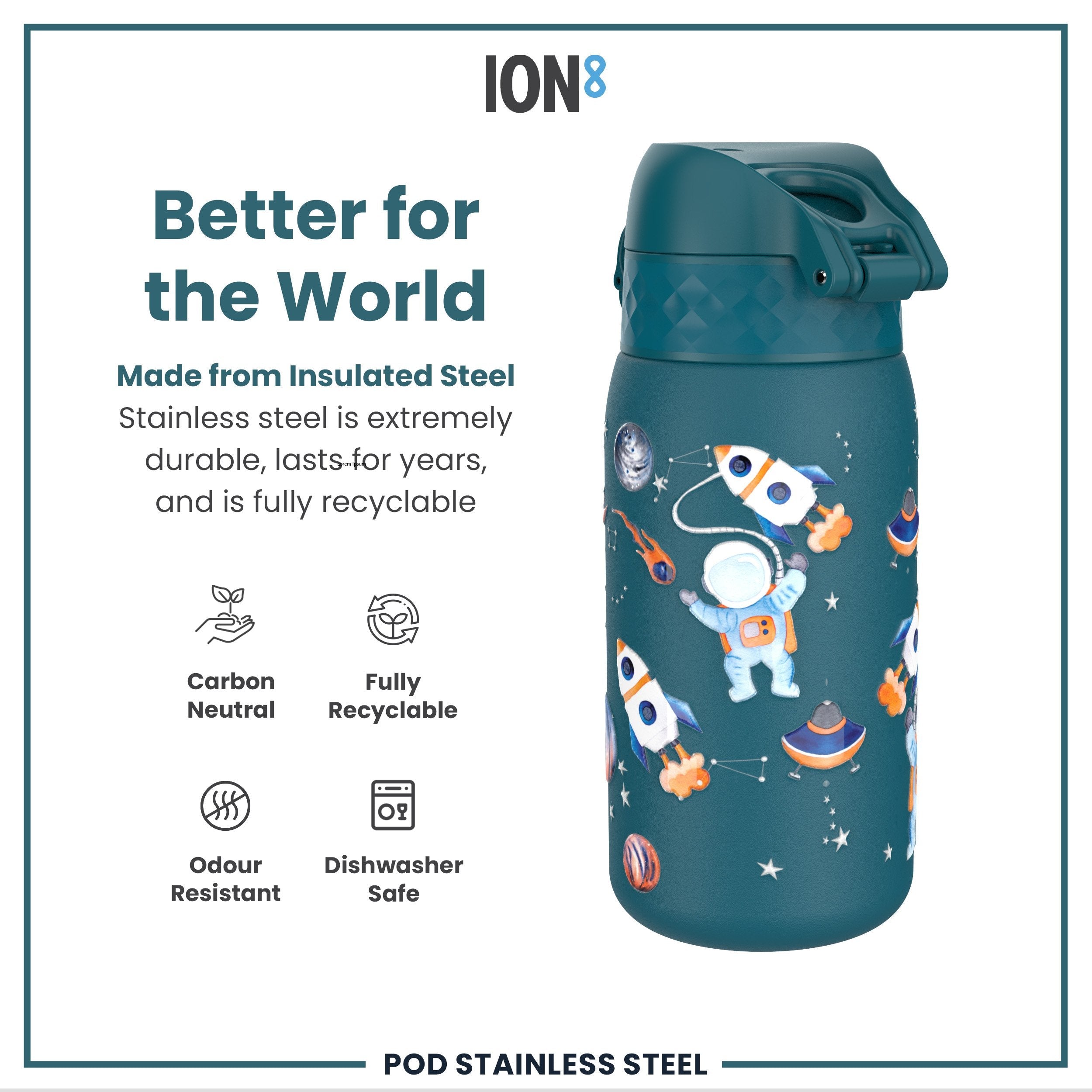 Leak Proof Thermal Steel Water Bottle, Insulated, Space, 320ml (11oz)