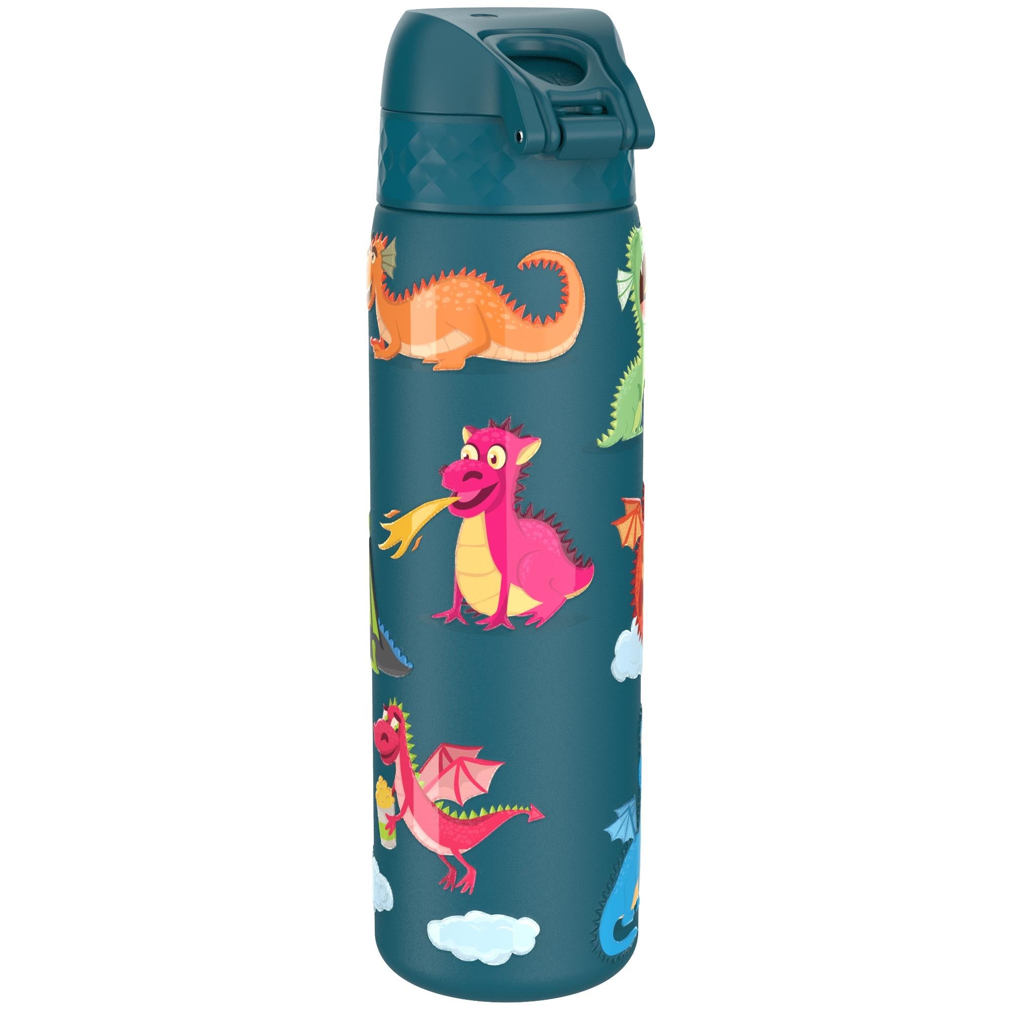 Leak Proof Slim Water Bottle, Stainless Steel, Dragons, 600ml (20oz)