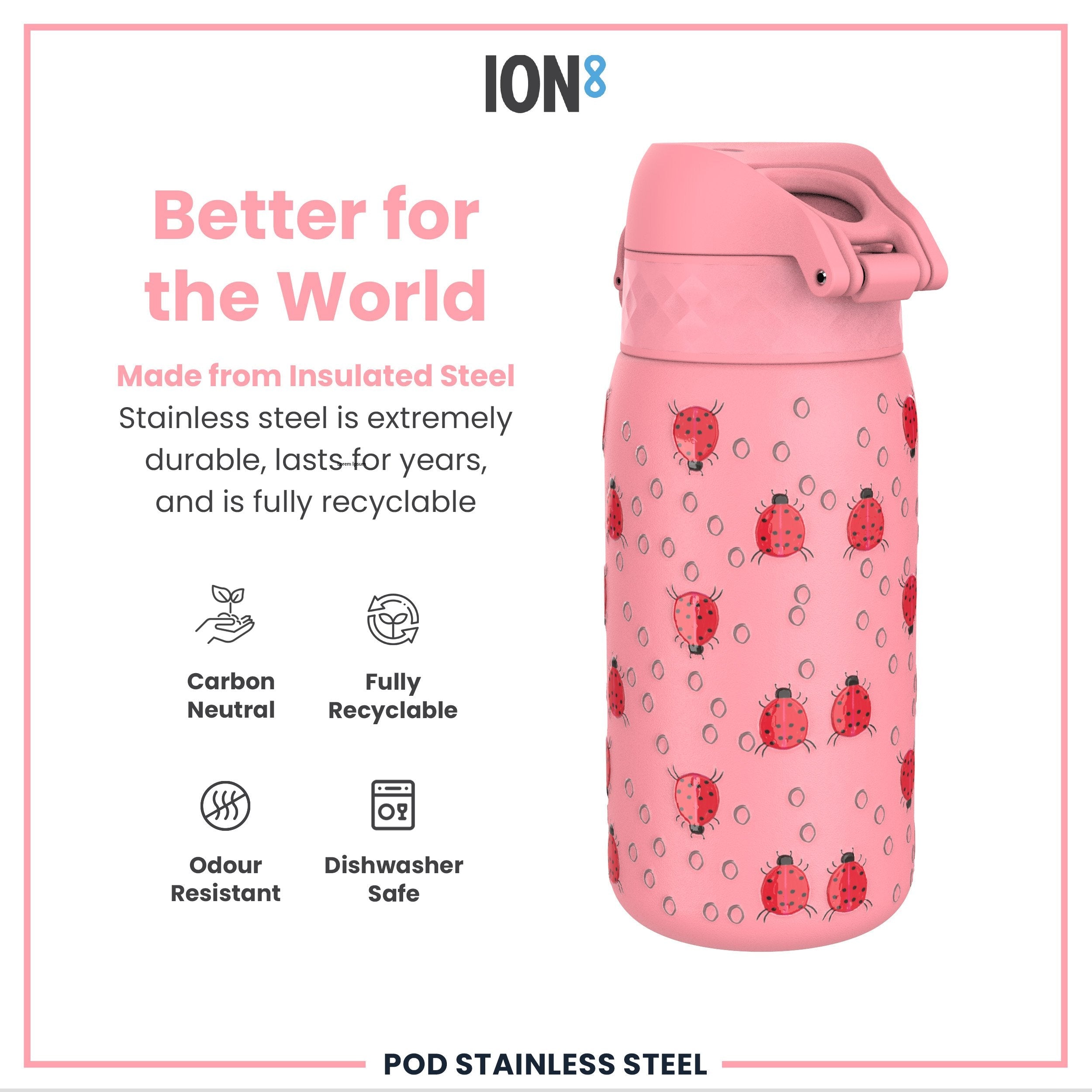 Leak Proof Thermal Steel Water Bottle, Insulated, Ladybugs, 320ml (11oz)