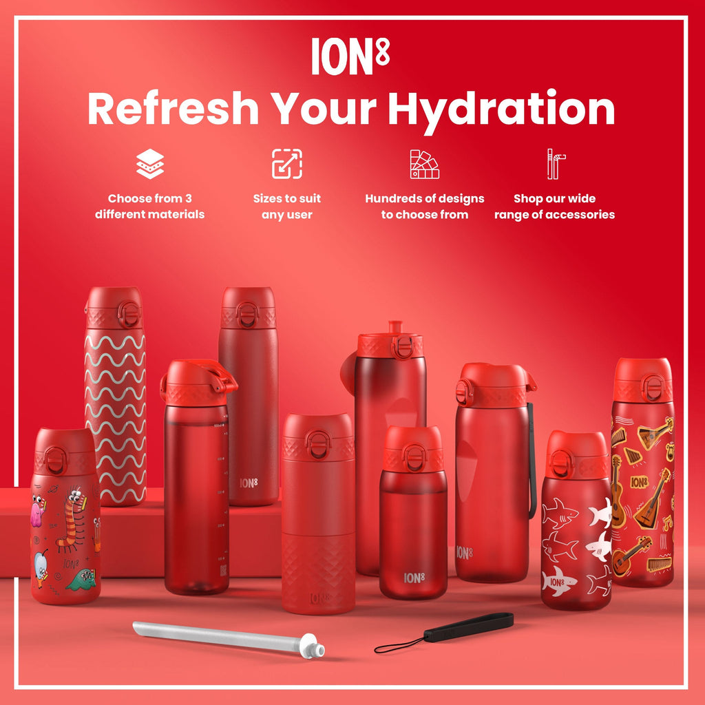 Leak Proof Slim Water Bottle, Stainless Steel, Red Unicorns, 600ml (20oz)