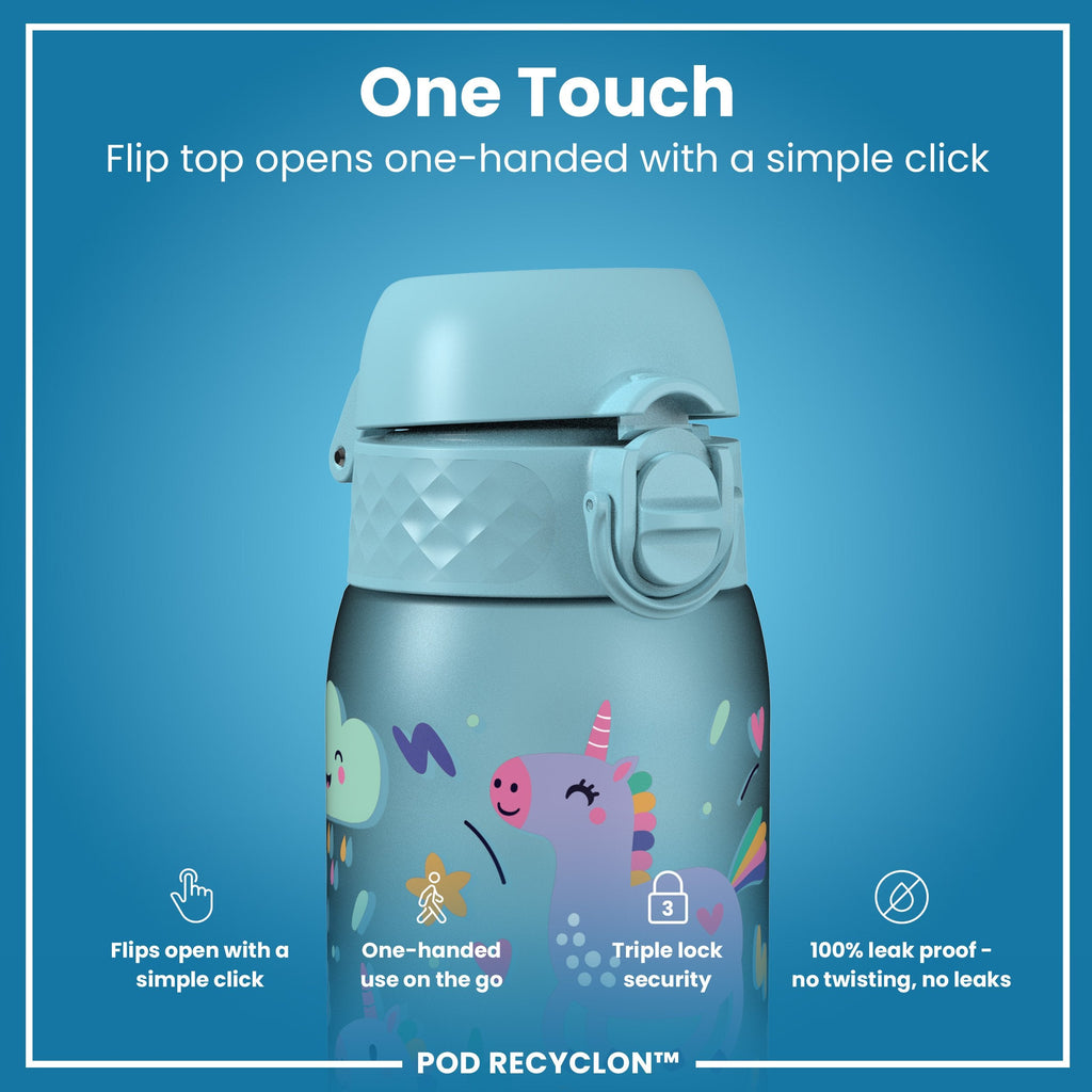 Leak Proof Kids Water Bottle, Recyclon, Blue Unicorns, 350ml (12oz)