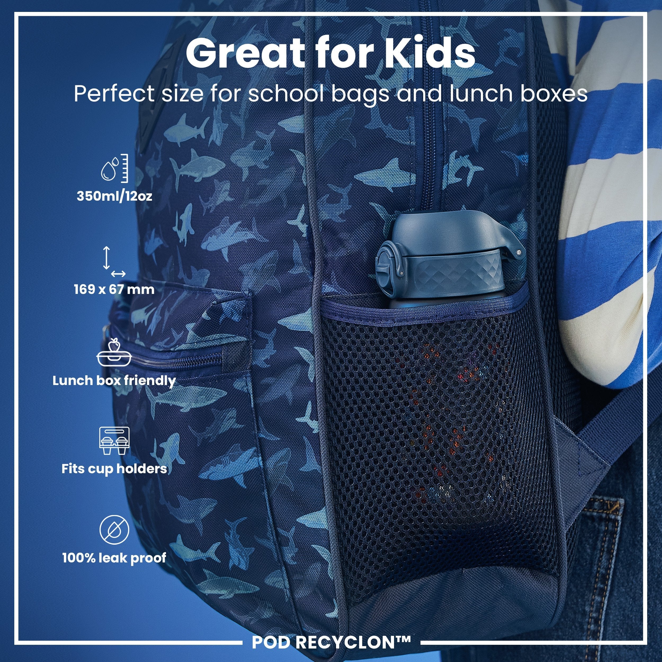 Leak Proof Kids Water Bottle, Recyclon, Gamer, 350ml (12oz)