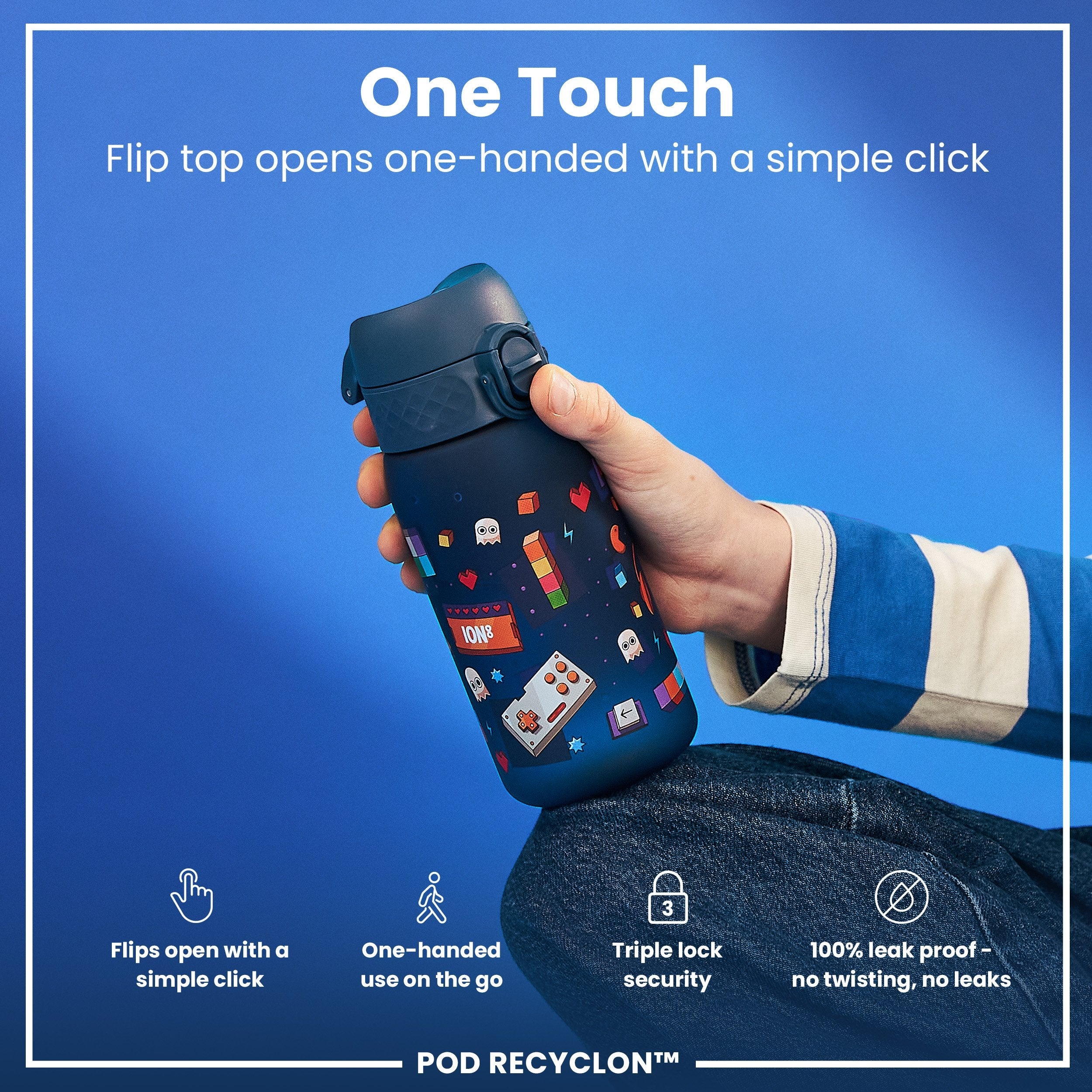 Leak Proof Kids Water Bottle, Recyclon, Gamer, 350ml (12oz)
