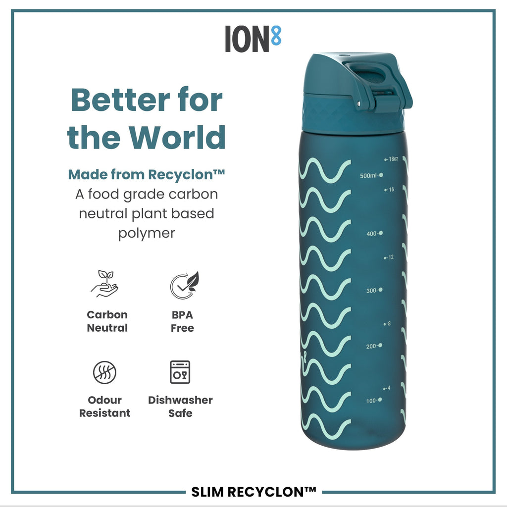 Leak Proof Slim Water Bottle, Recyclon, Waves, 500ml (18oz)
