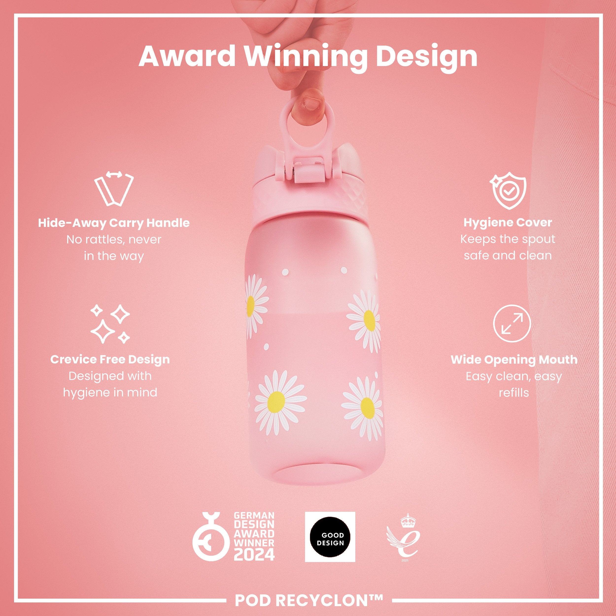 Leak Proof Kids Water Bottle, Recyclon, Daisies, 350ml (12oz)