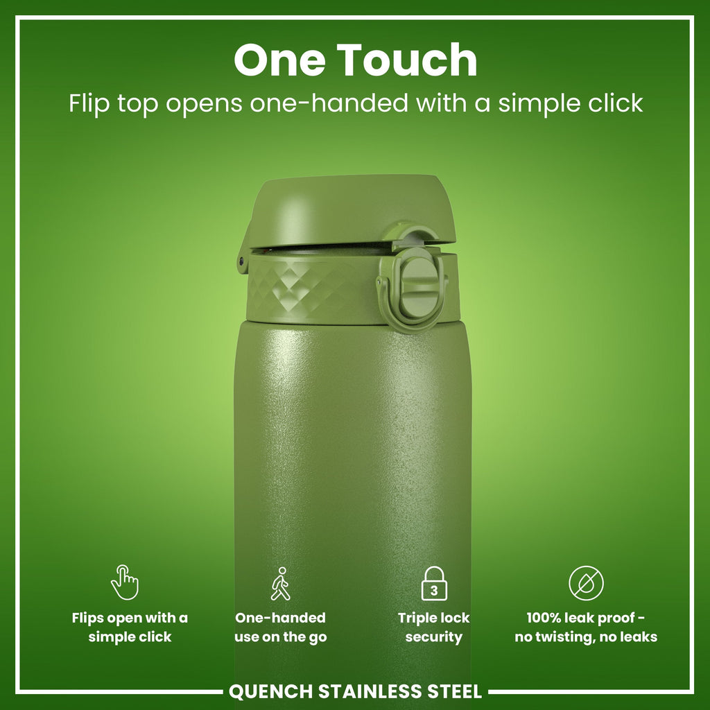 Leak Proof 1 Litre Water Bottle, Stainless Steel, Khaki Green, 1L