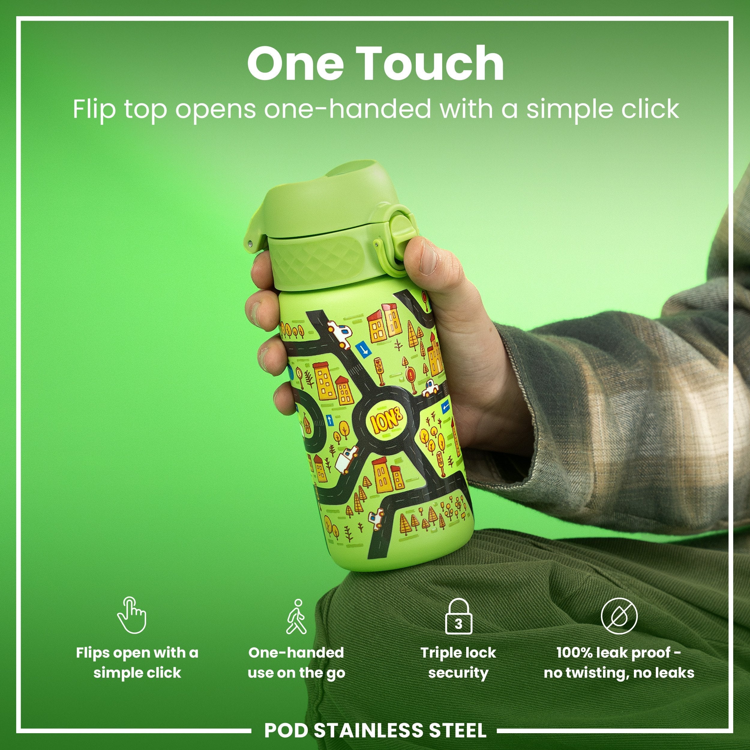Leak Proof Water Bottle, Stainless Steel, Cars, 400ml (13oz)