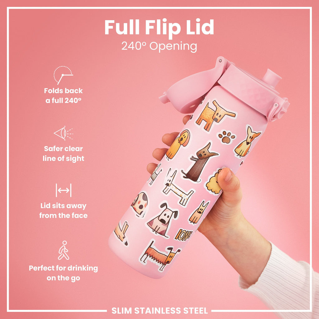 Leak Proof Slim Water Bottle, Stainless Steel, Dogs, 600ml (20oz)