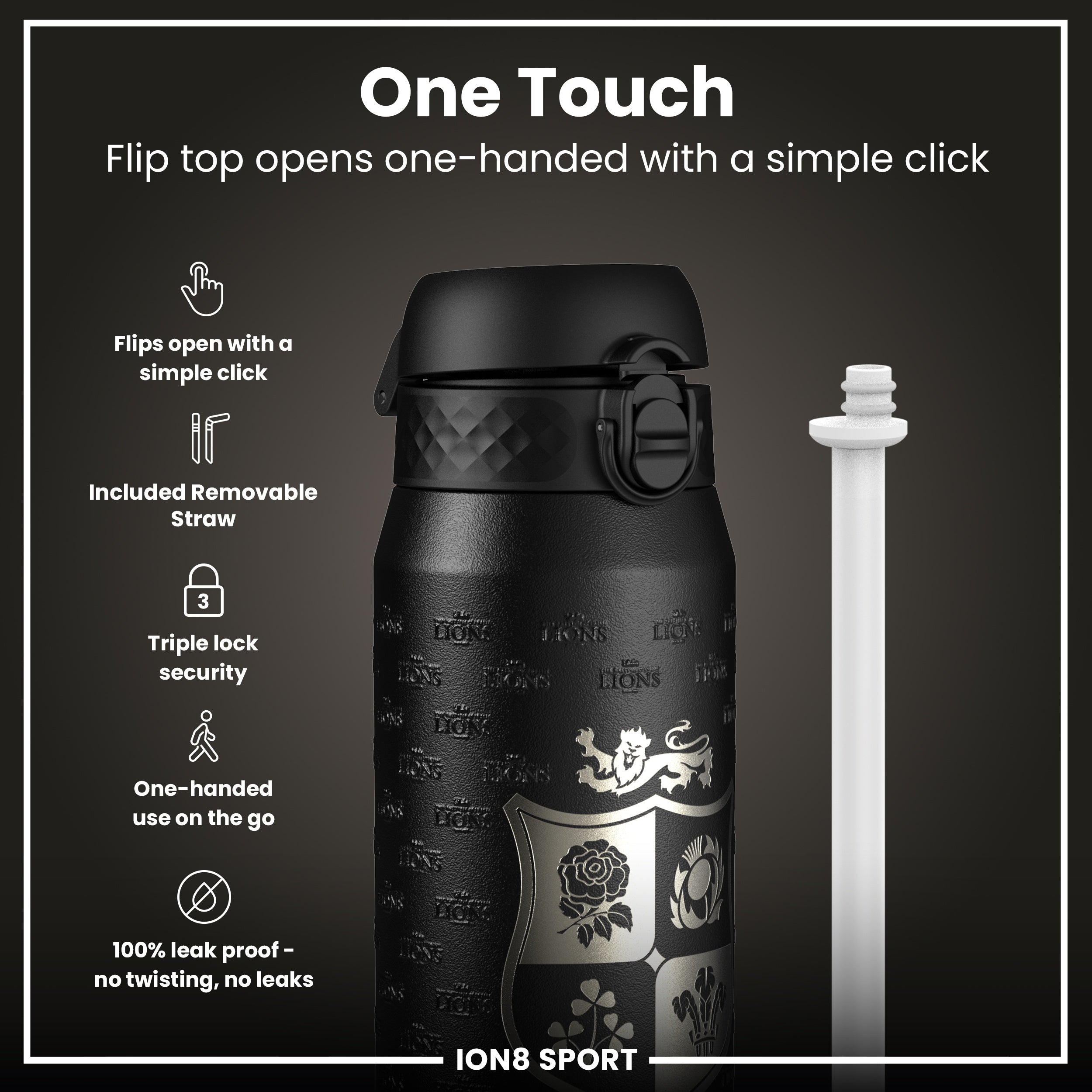 Lions X ION8 Insulated Steel Water Bottle, British & Irish Lions, Rugbys Greatest Journey, 750ml (24oz)