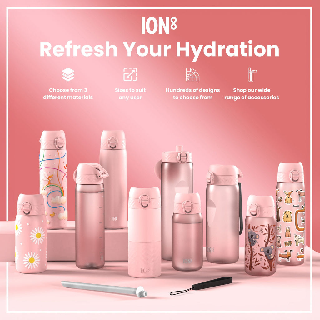 Leak Proof 1 Litre Water Bottle with Times to Drink, Recyclon, Purple & Rose, 1L