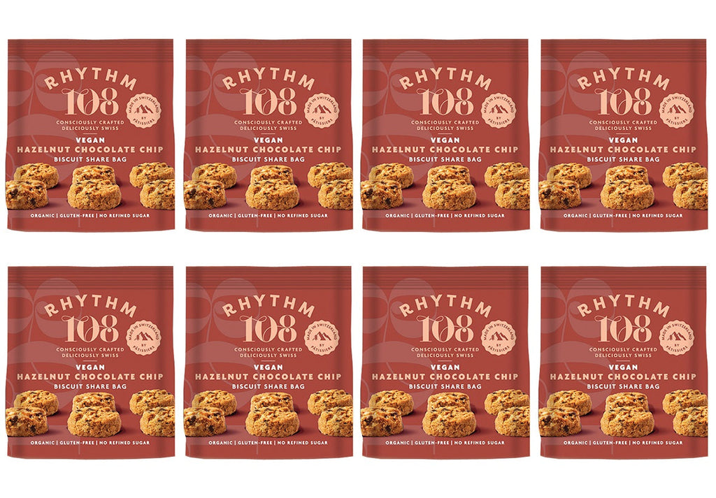 8 x Rhythm 108 Hazelnut Choc Chip Share Bag - 135g