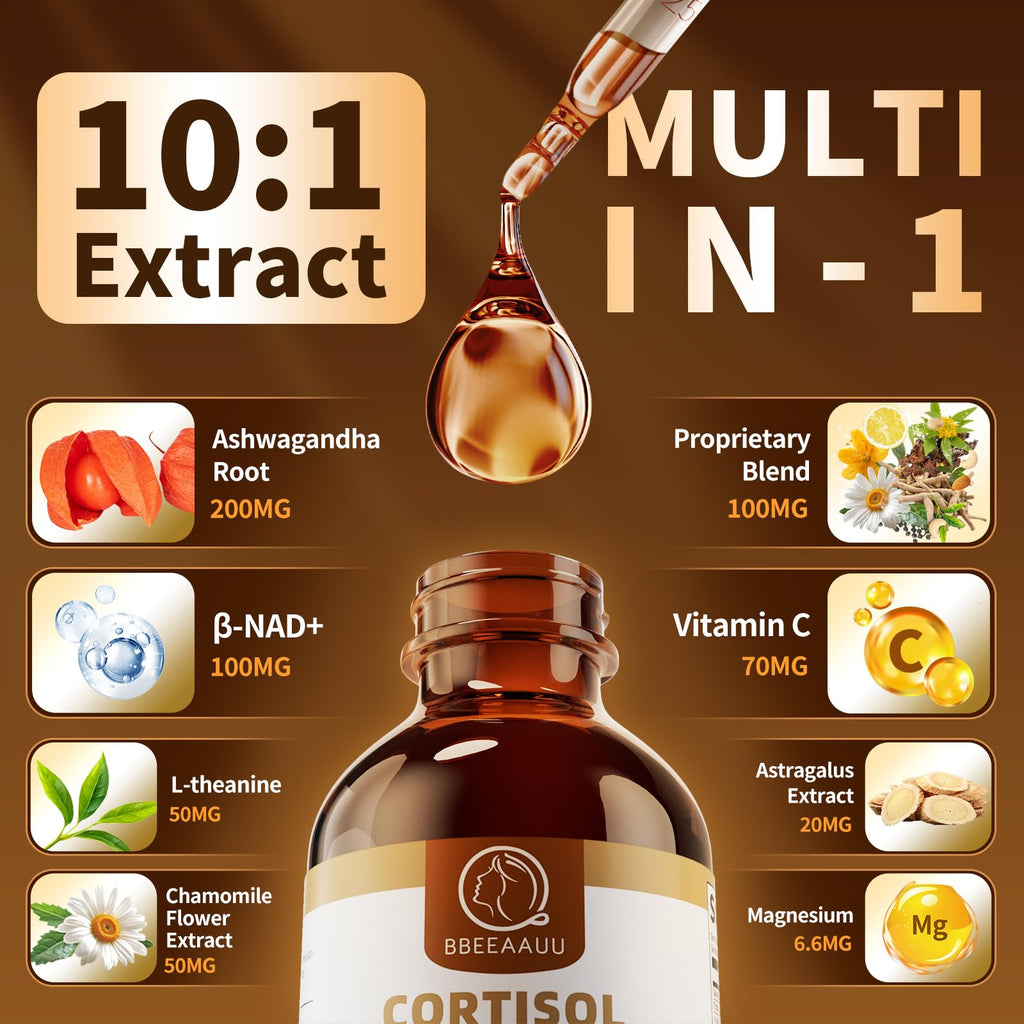 BBEEAAUU Cortisol Supplements for Women & Men | 200mg Ashwagandha, L-Theanine & Phosphatidylserine | Pineapple 60ml