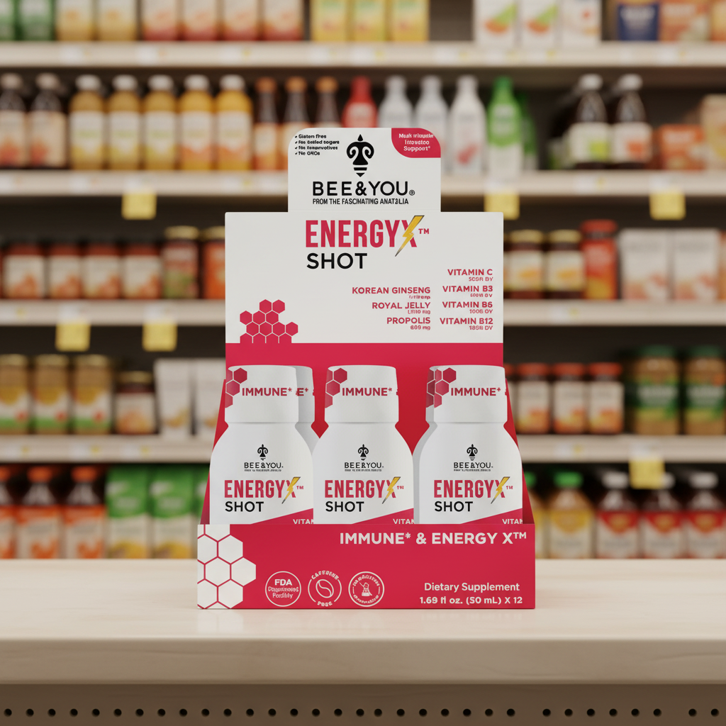 12 x Bee&You Energy-X Royal Jelly Honey Shots - 50ml