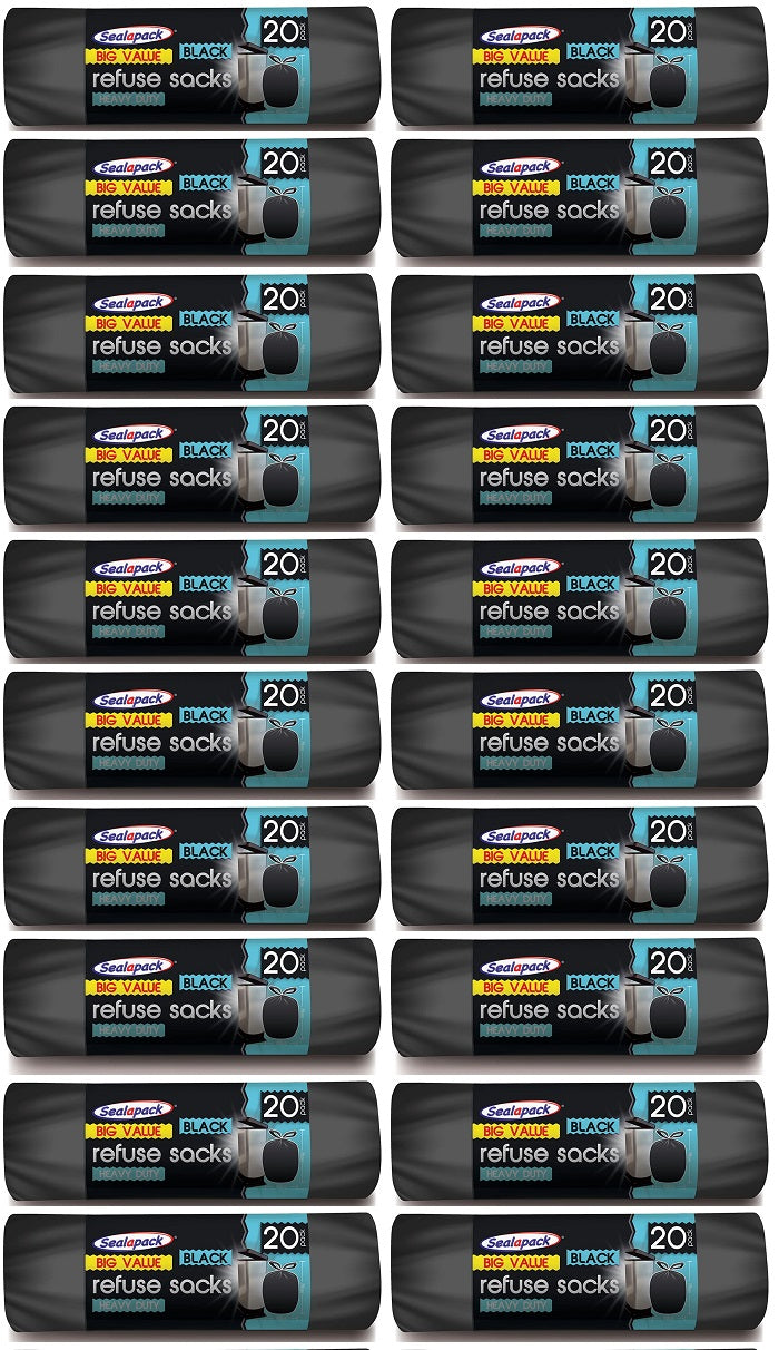 20 X Seal A Pack Black Refuse Sacks  20 PACK