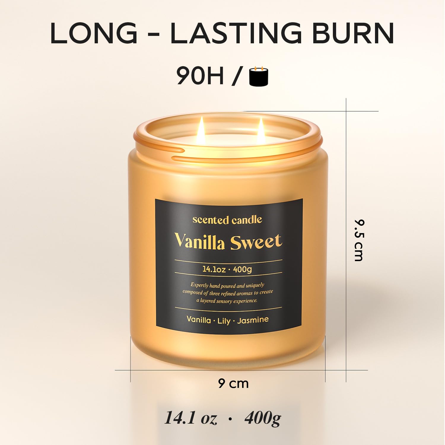 CHILLFLAME Vanilla Candle 14.1 oz - 2-Wick Scented (Vanilla, Lily, Jasmine)
