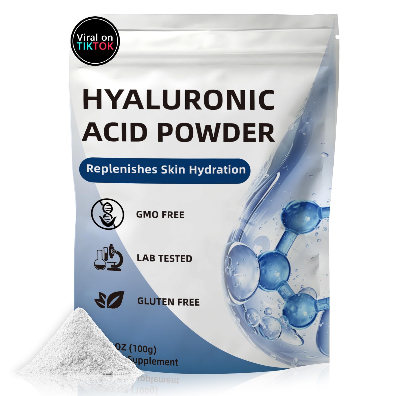 CHZHEN Hyaluronic Acid Powder 100g – Low Molecular Weight, Cosmetics Grade, Vegan & Water-Soluble
