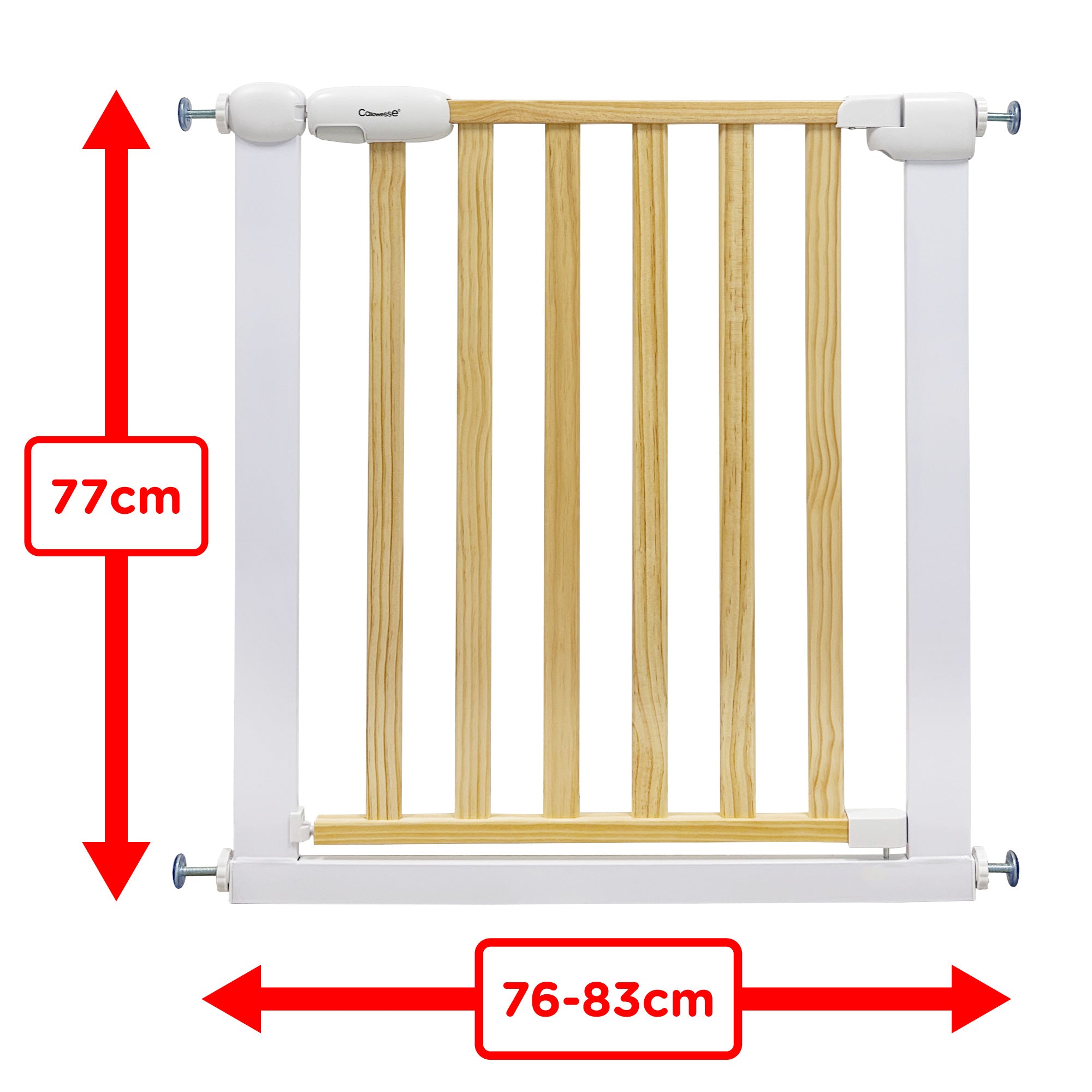 Callowesse Design Wood & Metal Pressure Fit Baby & Toddler Door & Stair Safety Gate | 76-83cm x H77cm - White