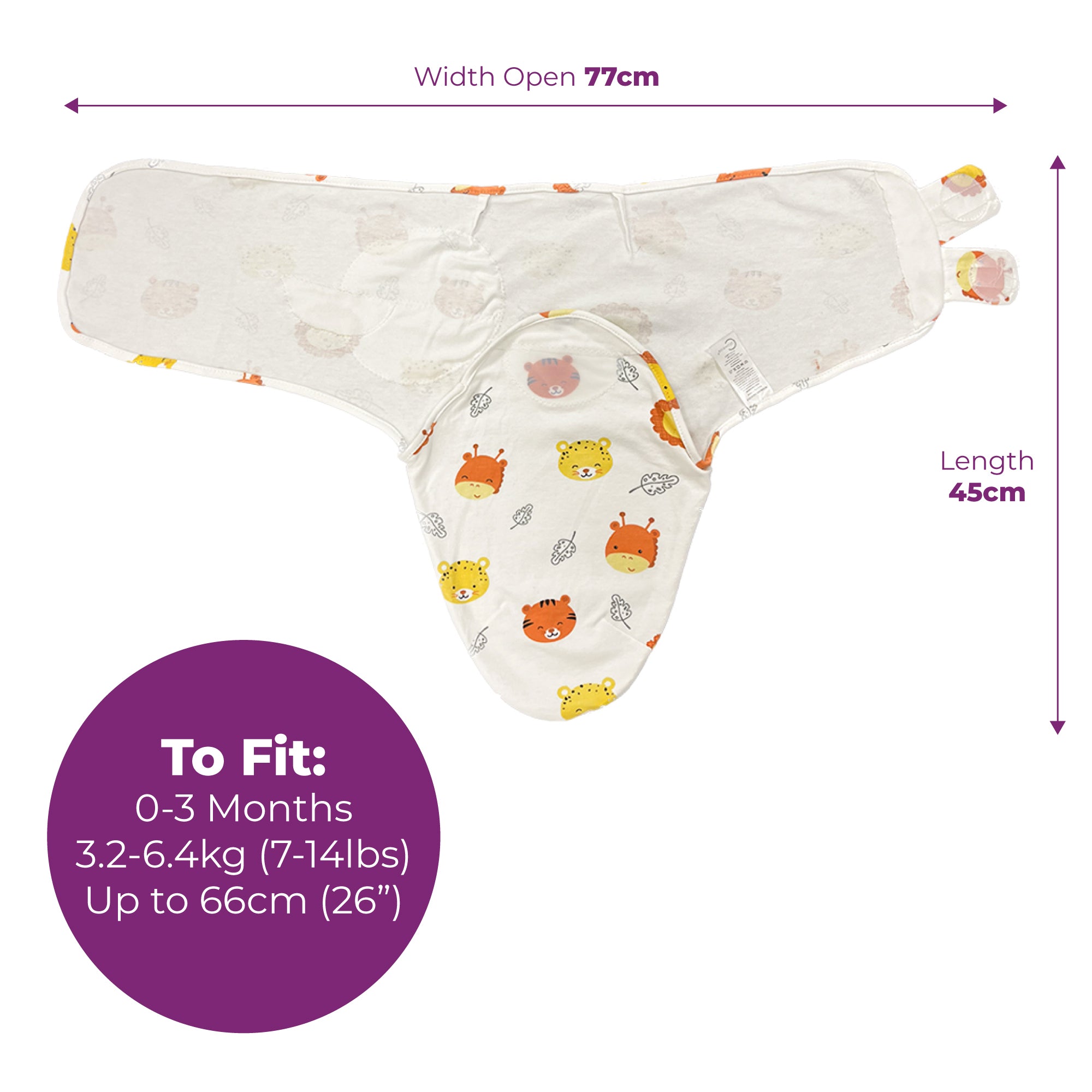 Callowesse Newborn Baby Swaddle 0-3 Months 0.5 TOG – Safari Friends
