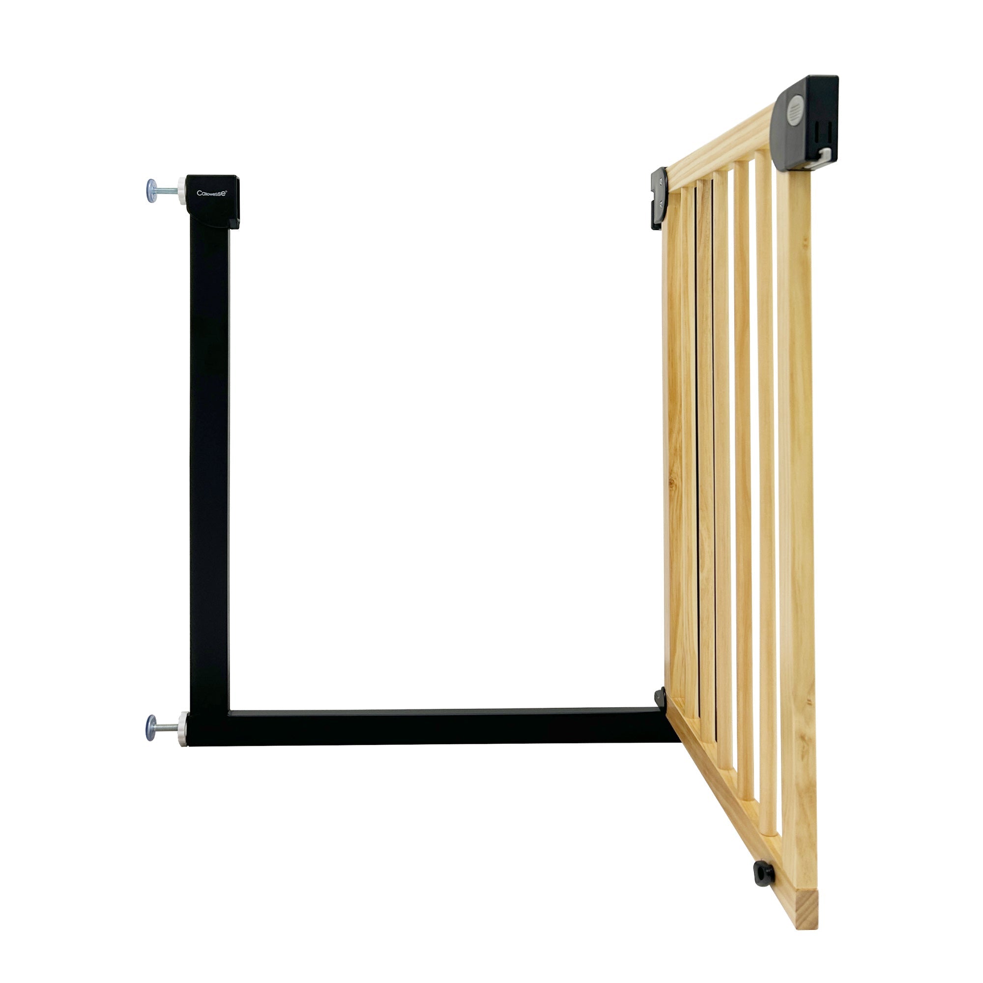 Callowesse Wood & Metal Pressure Fit Baby & Toddler Door & Stair Safety Gate | 76-83cm x H77cm - Black