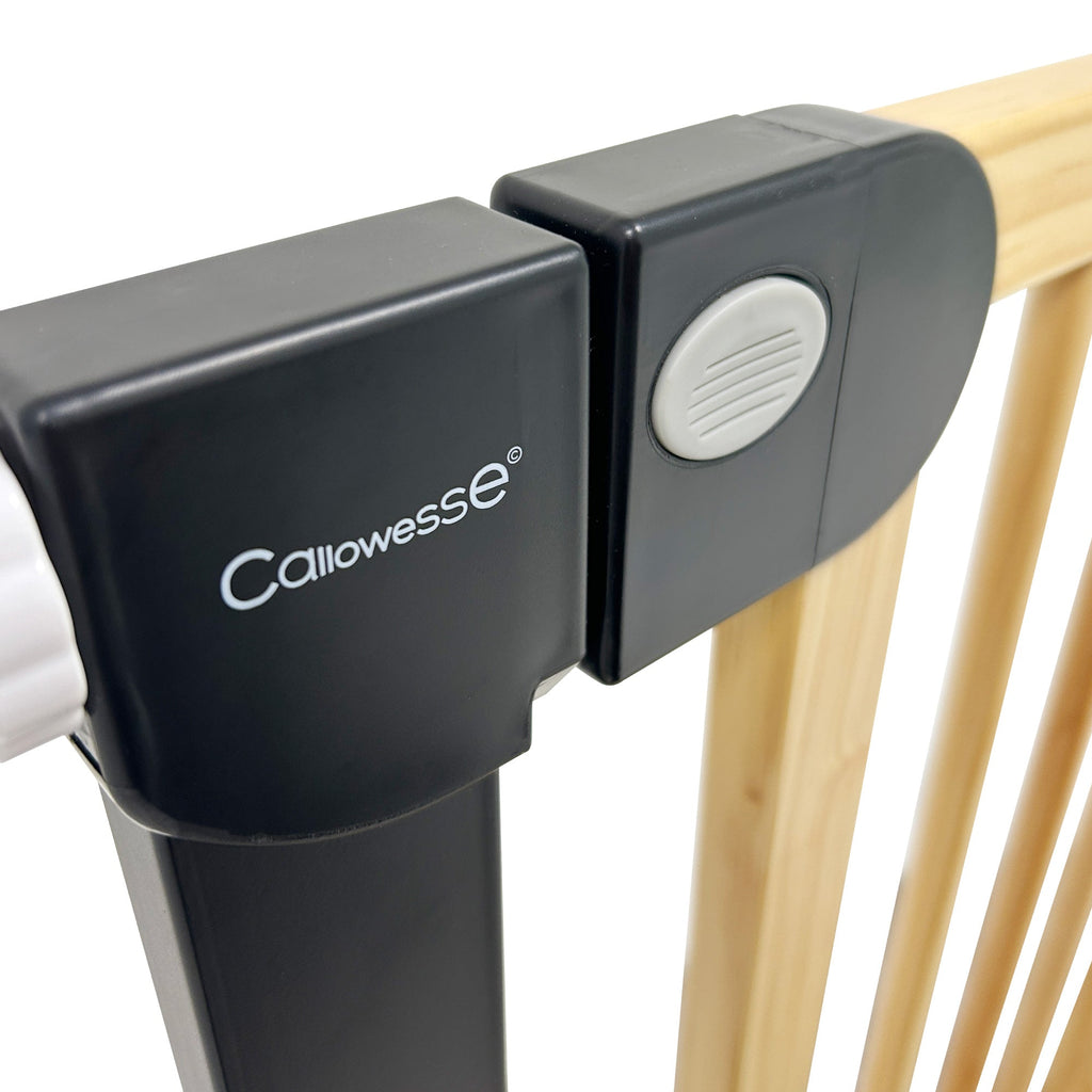Callowesse Wood & Metal Pressure Fit Baby & Toddler Door & Stair Safety Gate | 76-83cm x H77cm - Black