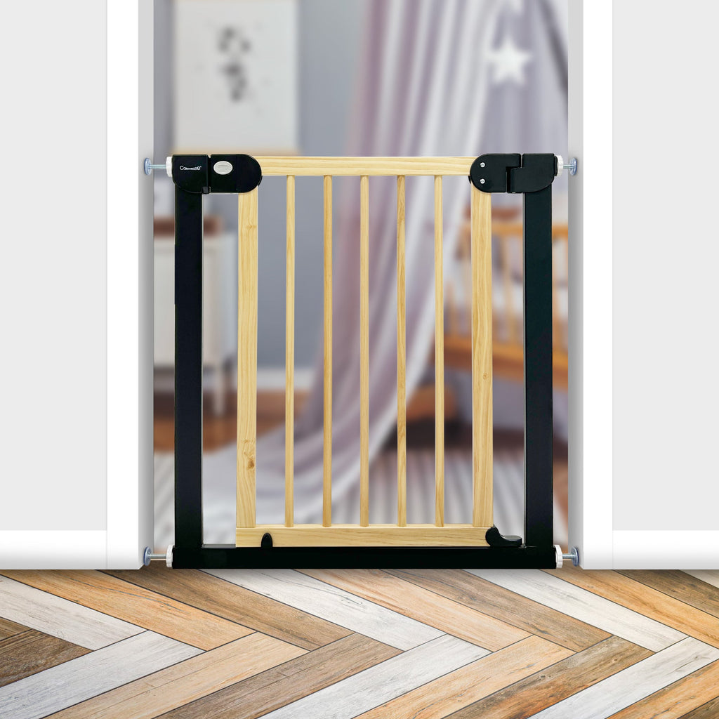 Callowesse Wood & Metal Pressure Fit Baby & Toddler Door & Stair Safety Gate | 76-83cm x H77cm - Black