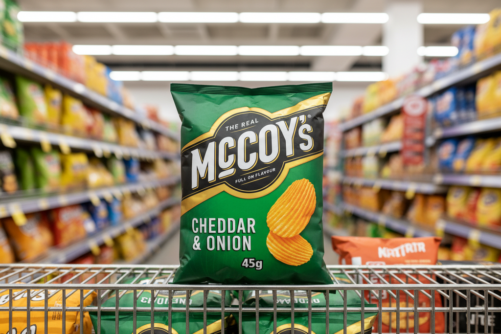 36 x Mccoy S­ Ridge Cut Cheddar & Onion Flavour Potato Crisps 45G