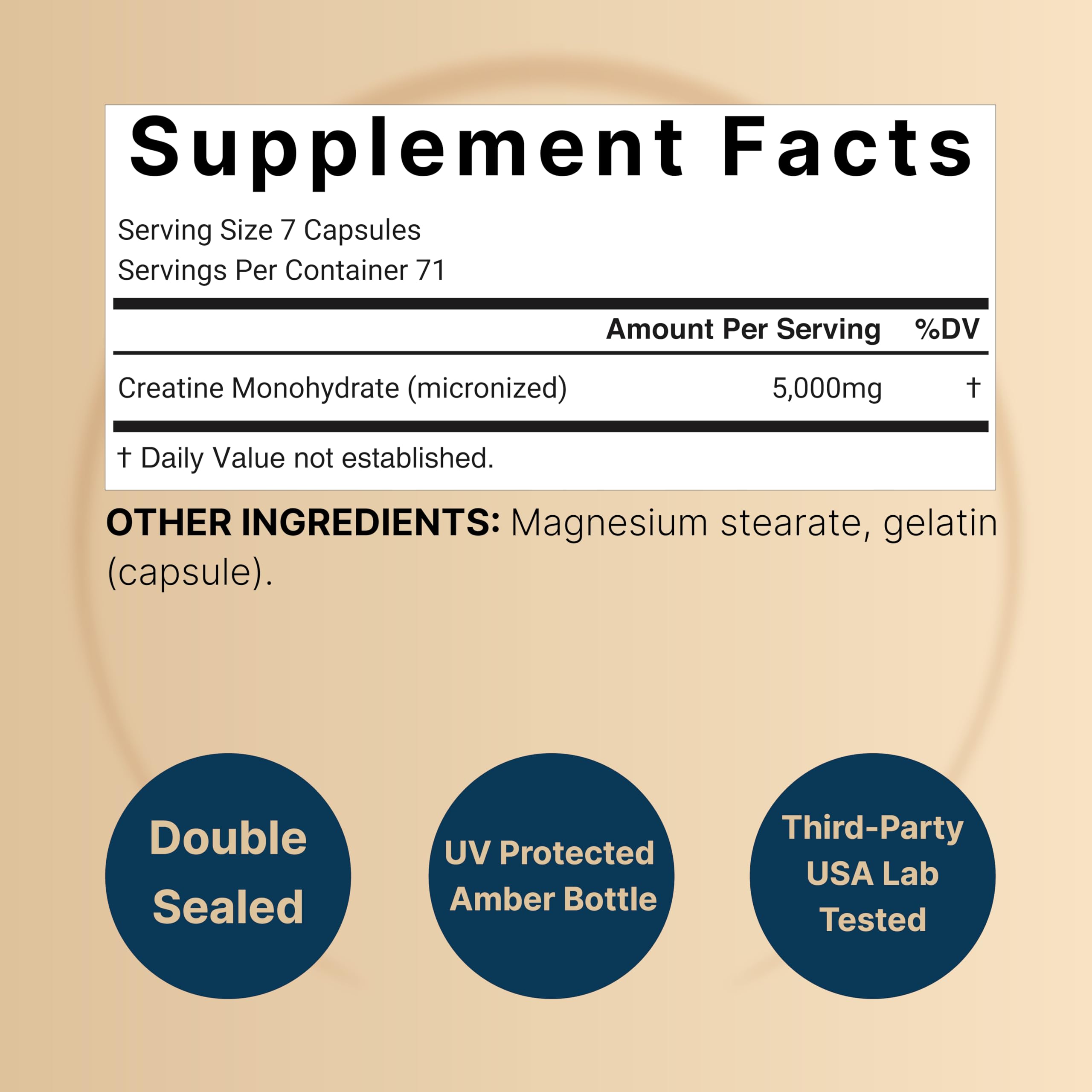 NatureBell Creatine Monohydrate Capsules – 5,000mg per Serving, 500 Count | Unflavored Micronized