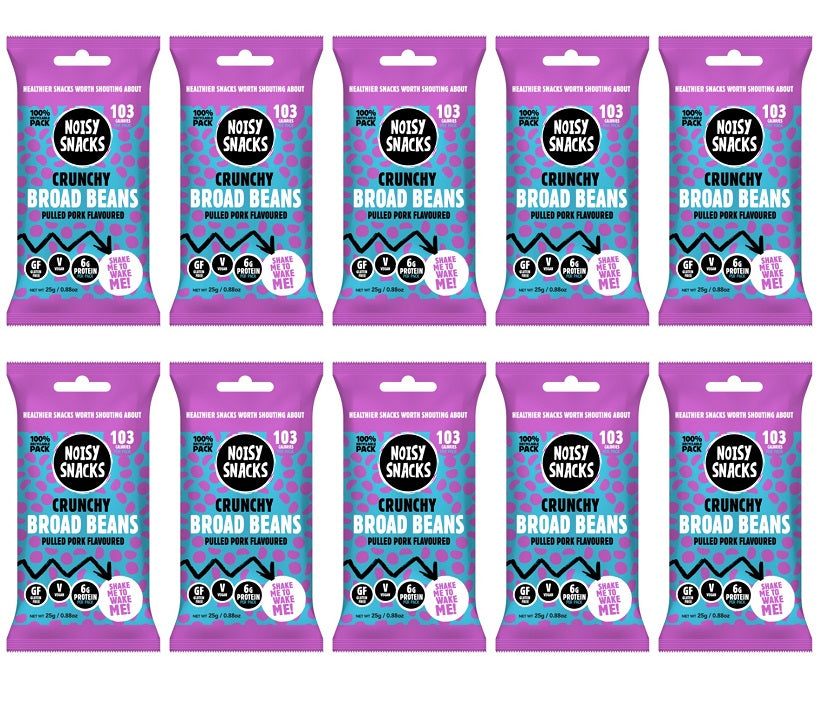 10 x Noisy Snacks Crunchy Broad Beans Pulled Pork - 25g