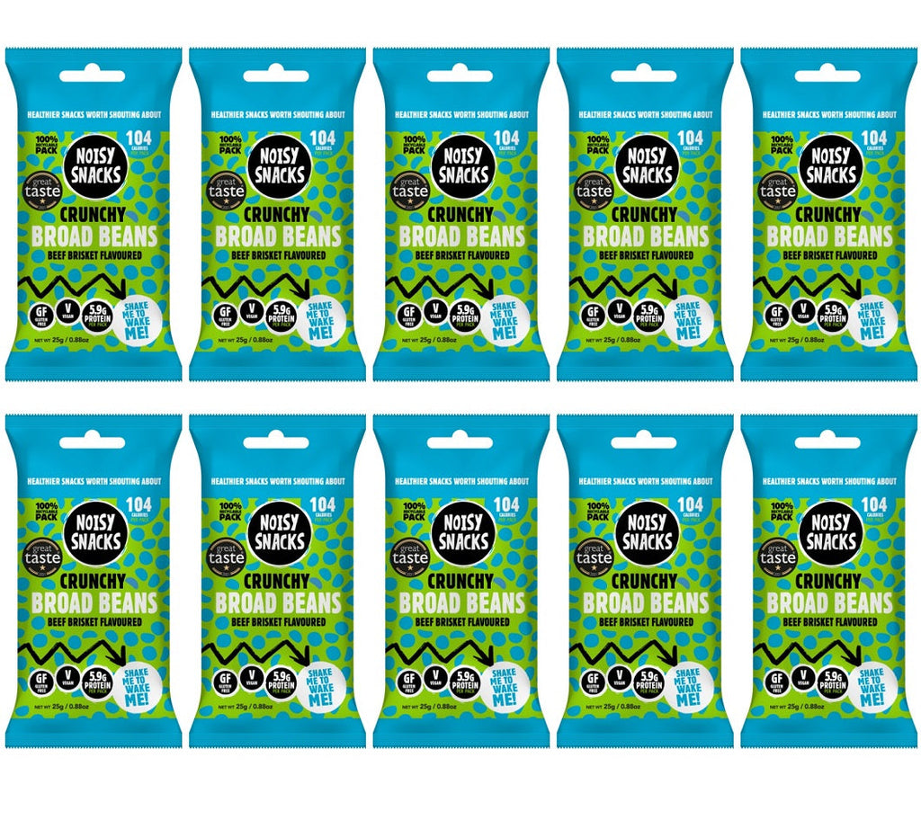 10 x Noisy Snacks Crunchy Broad Beans Beef Brisket - 25g